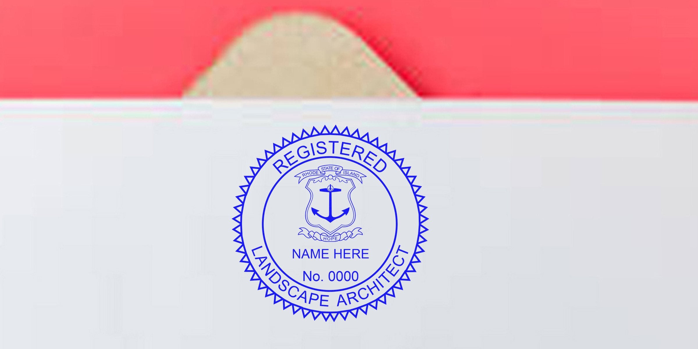 Rhode Island landscape architect stamp with anchor emblem and registration number, meeting all stamp guidelines.