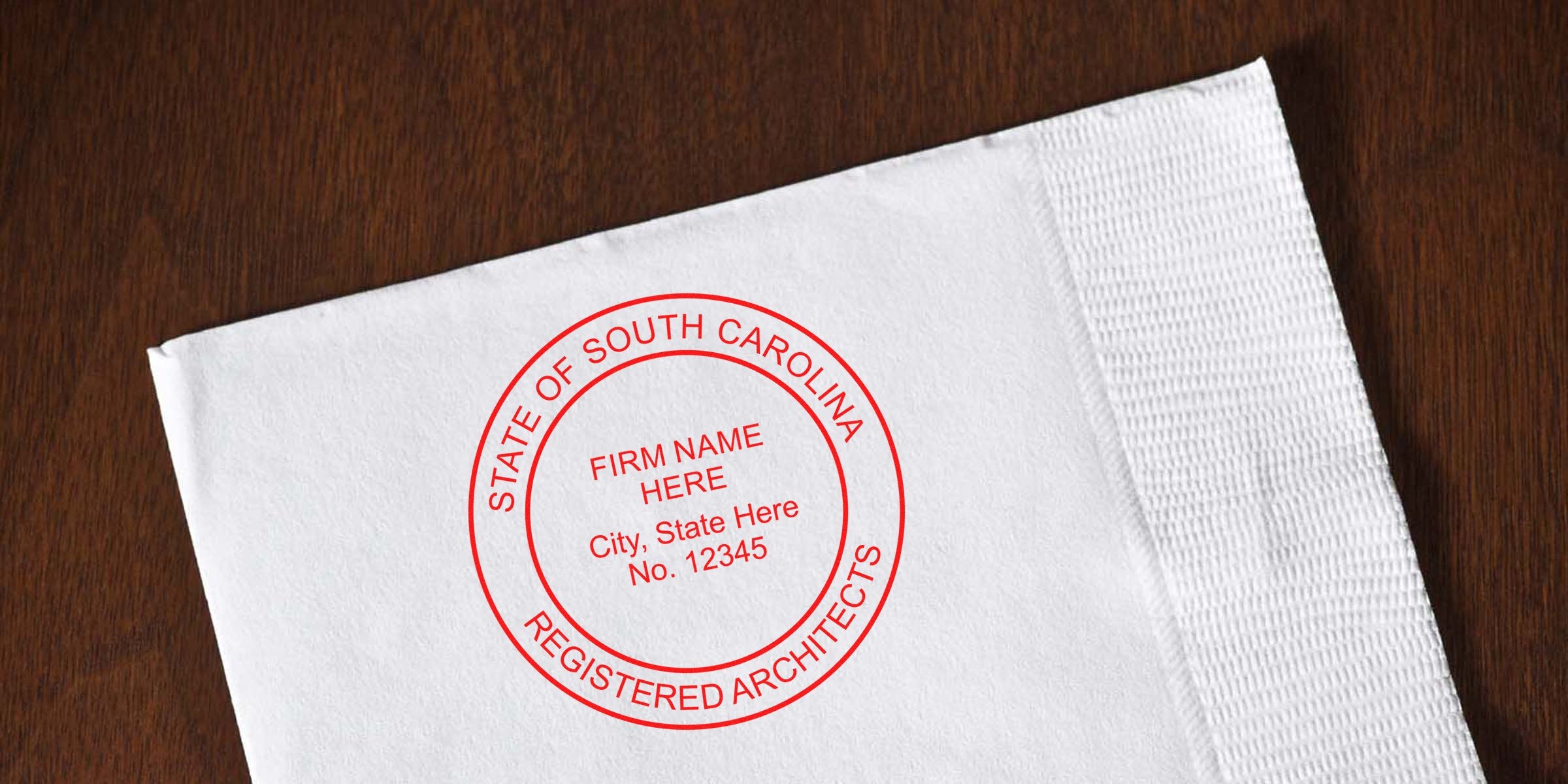South Carolina architect stamp on white napkin with registered architect seal, symbolizing the architect licensing process.
