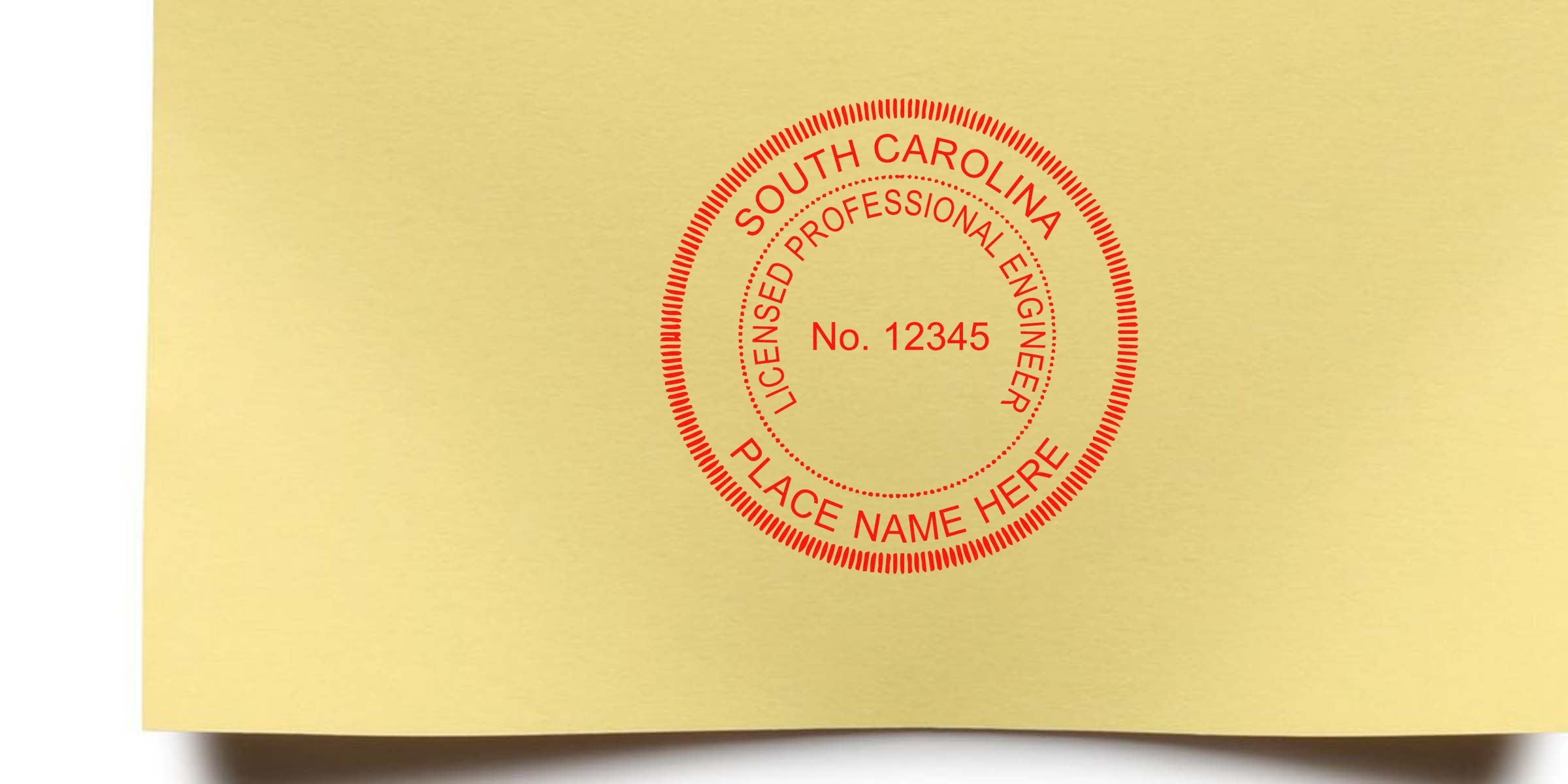 Professional Engineer Seal South Carolina embossed on yellow paper, displaying the official PE Seal South Carolina stamp.