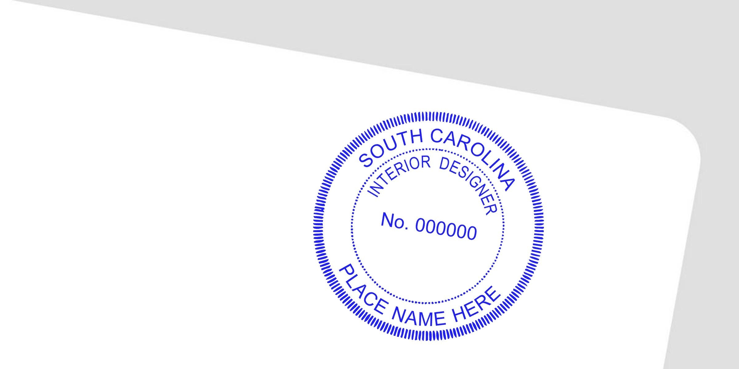 South Carolina interior designer stamp on white paper for the application process.