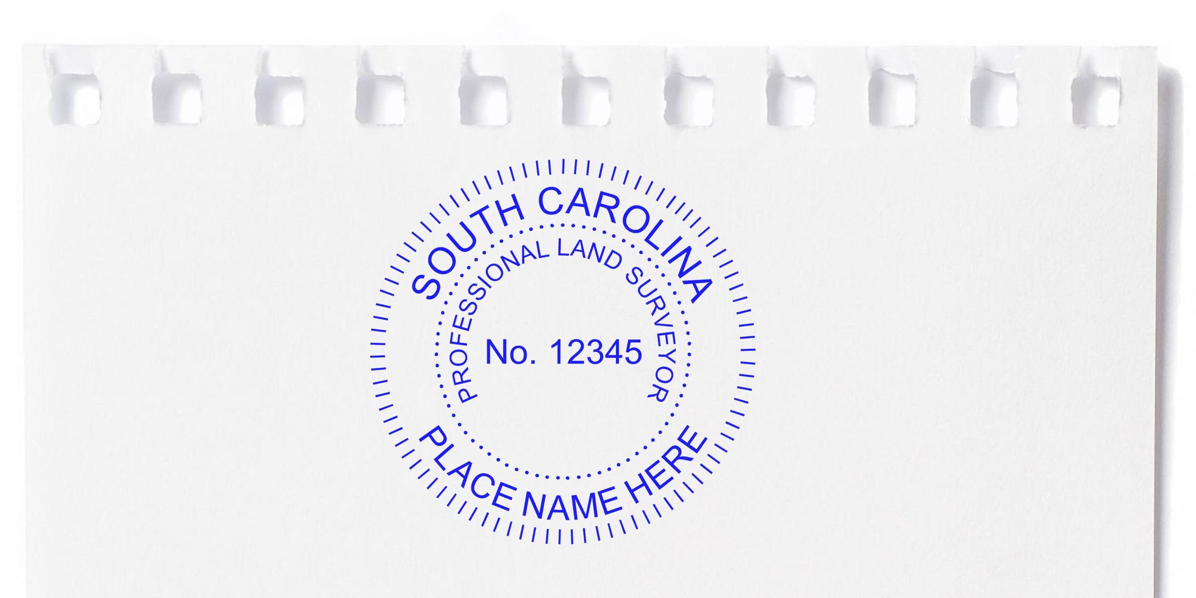 South Carolina land surveyor seal with registration number on white paper, complying with land surveyor seal guidelines.