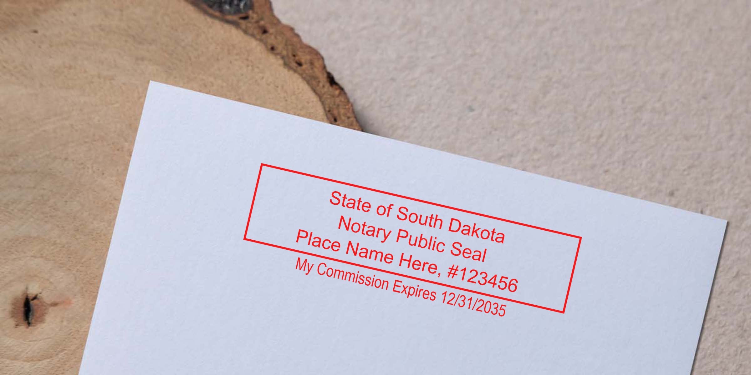 South Dakota notary seal on white paper showing commission expiration date, symbolizing trusted notary services.