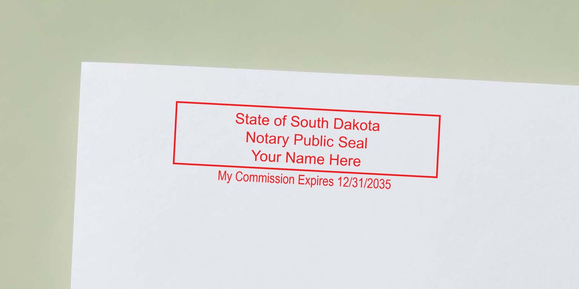 South Dakota notary stamp on white paper showing commission expiration date, illustrating the selection of a notary stamp.