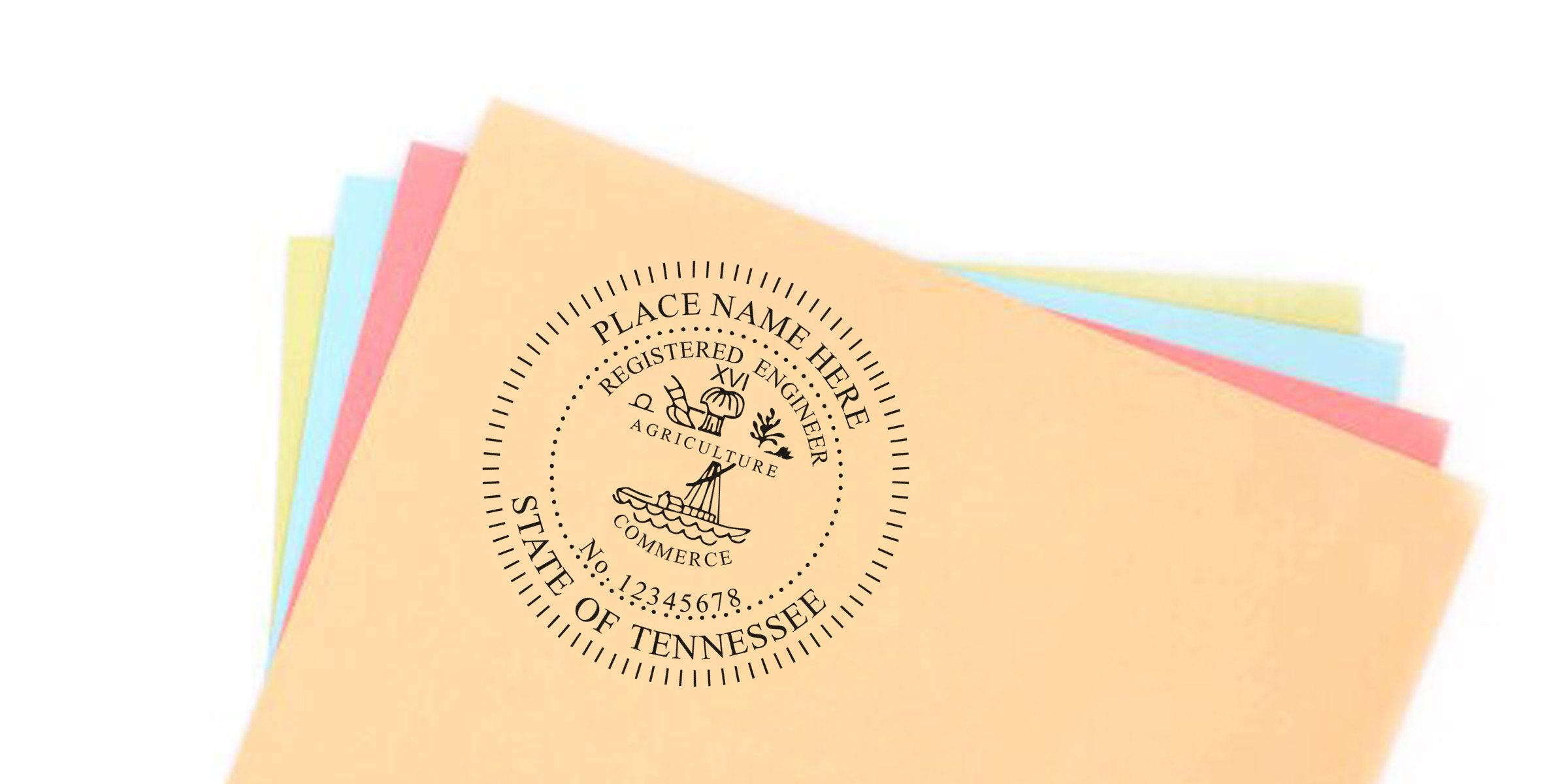 Engineer stamp Tennessee with the official State seal on colored paper for document authentication from the top engineer stamp store.