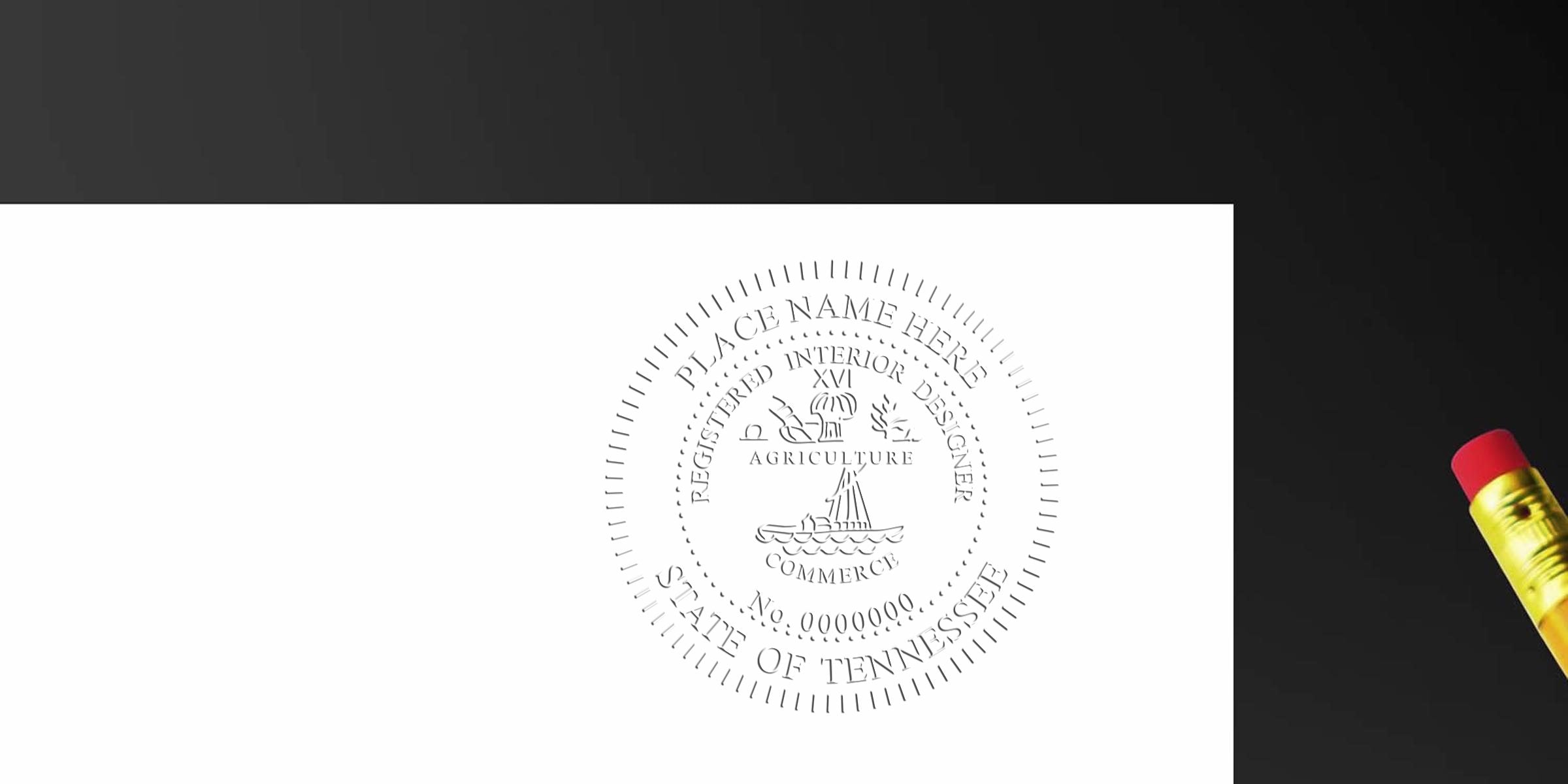 Tennessee interior designer seal stamped with pencil on black and white background, emphasizing the interior designer stamp application and common mistakes to avoid.