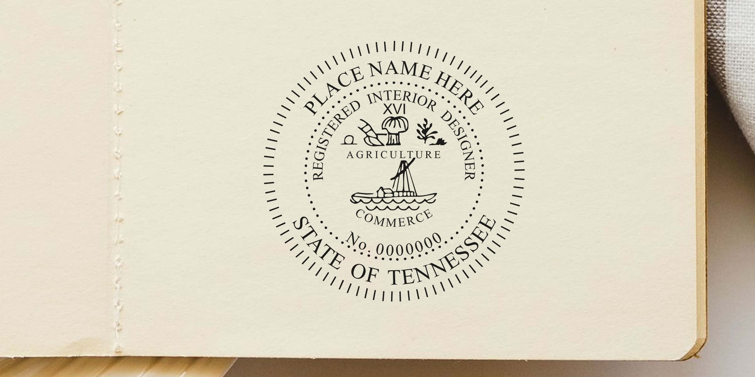 Official Tennessee state seal stamp on paper for business certification and commerce registration, related to Tennessee interior designer license and licensing process.