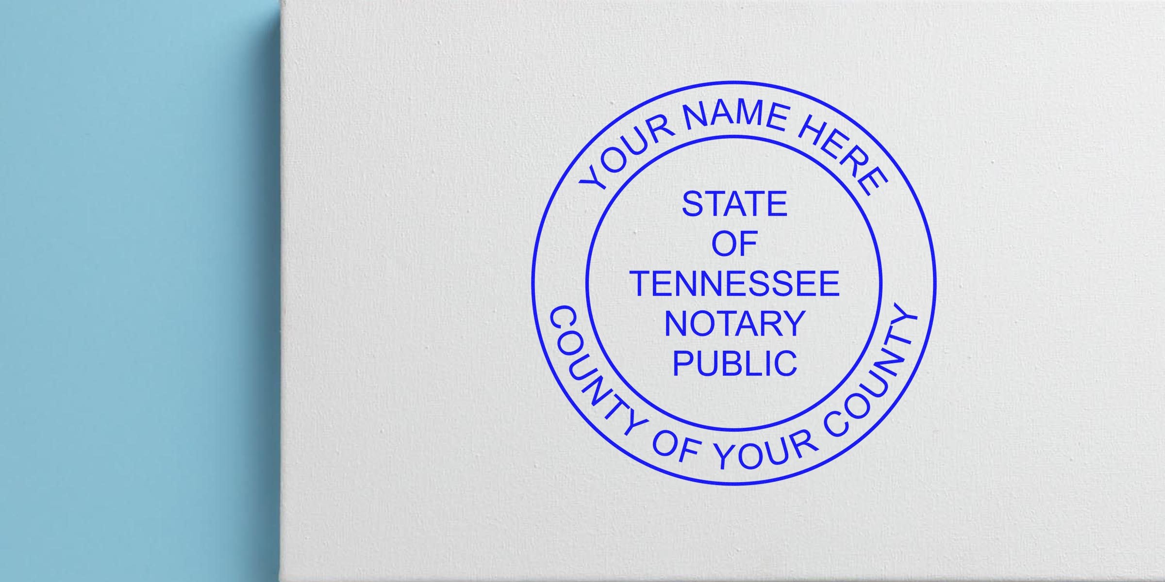 Tennessee notary stamp on white paper with customizable name and county, compliant with Tennessee notary stamp requirements.