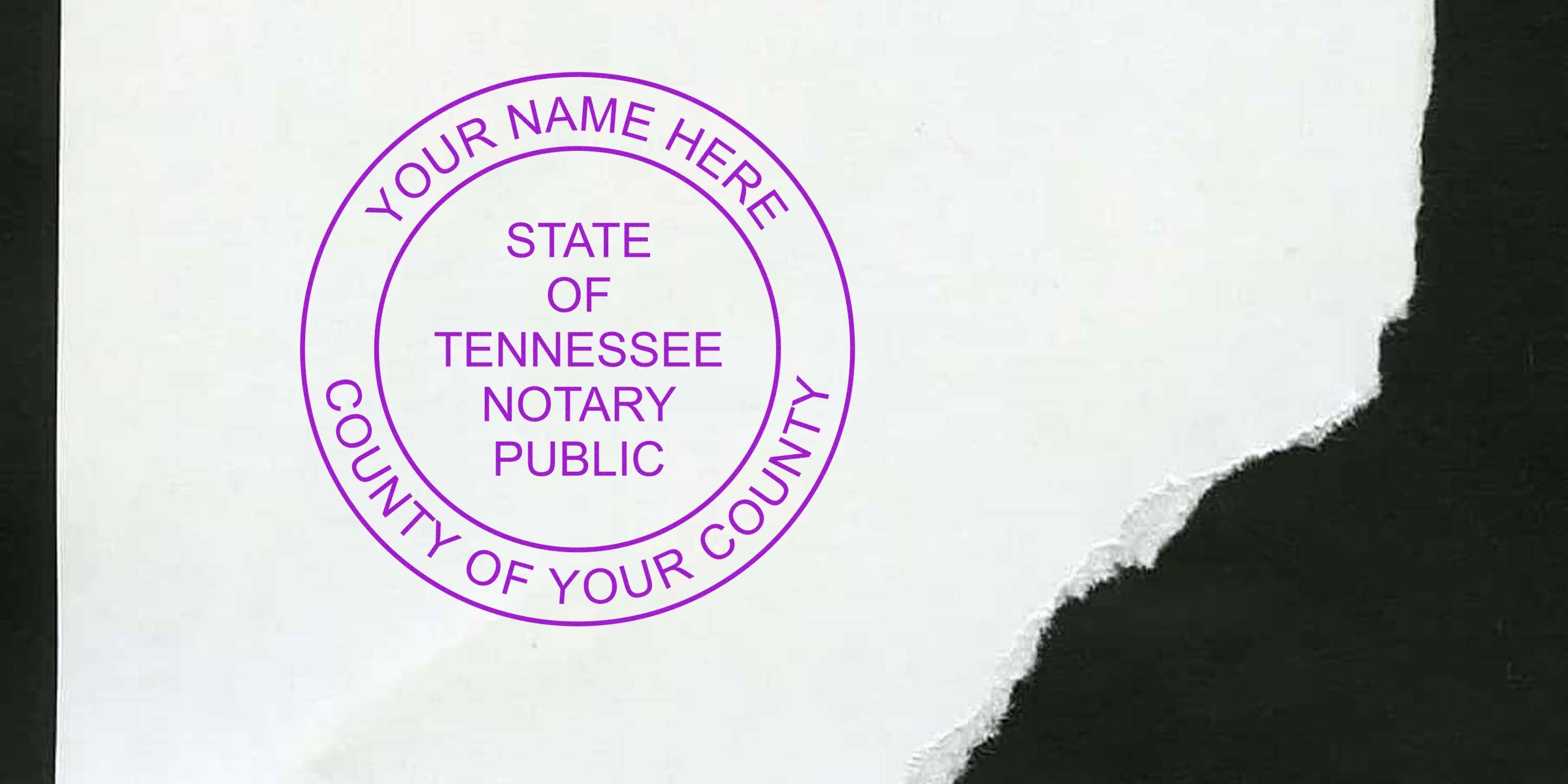 Tennessee notary seal stamp with customizable name and county on white paper, perfect for selecting your notary seal.