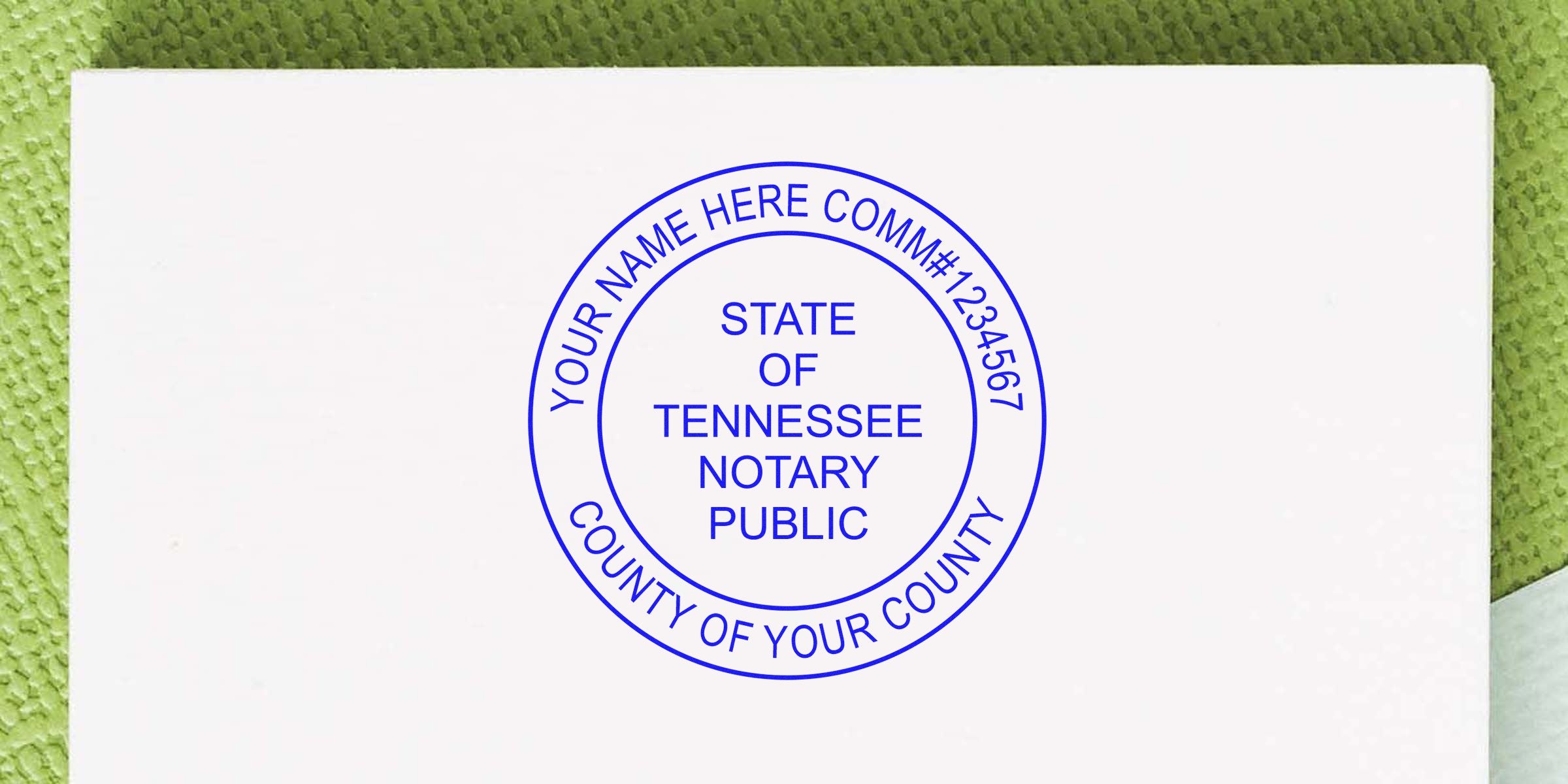 Tennessee notary seal stamp with customizable name and county, meeting official Tennessee notary seal requirements for documents.