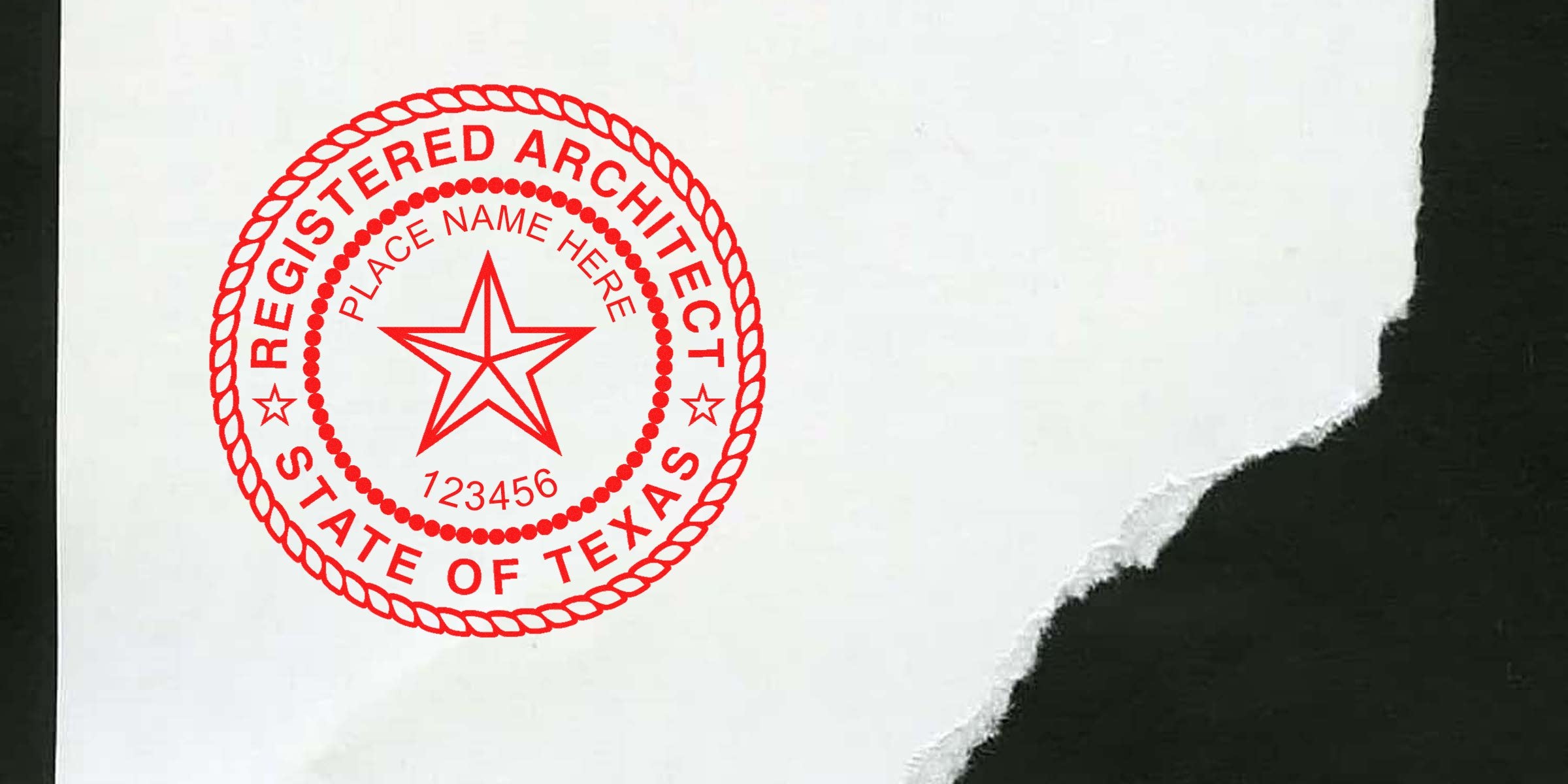 Texas architect seal with official registered architect embosser stamp for license verification.