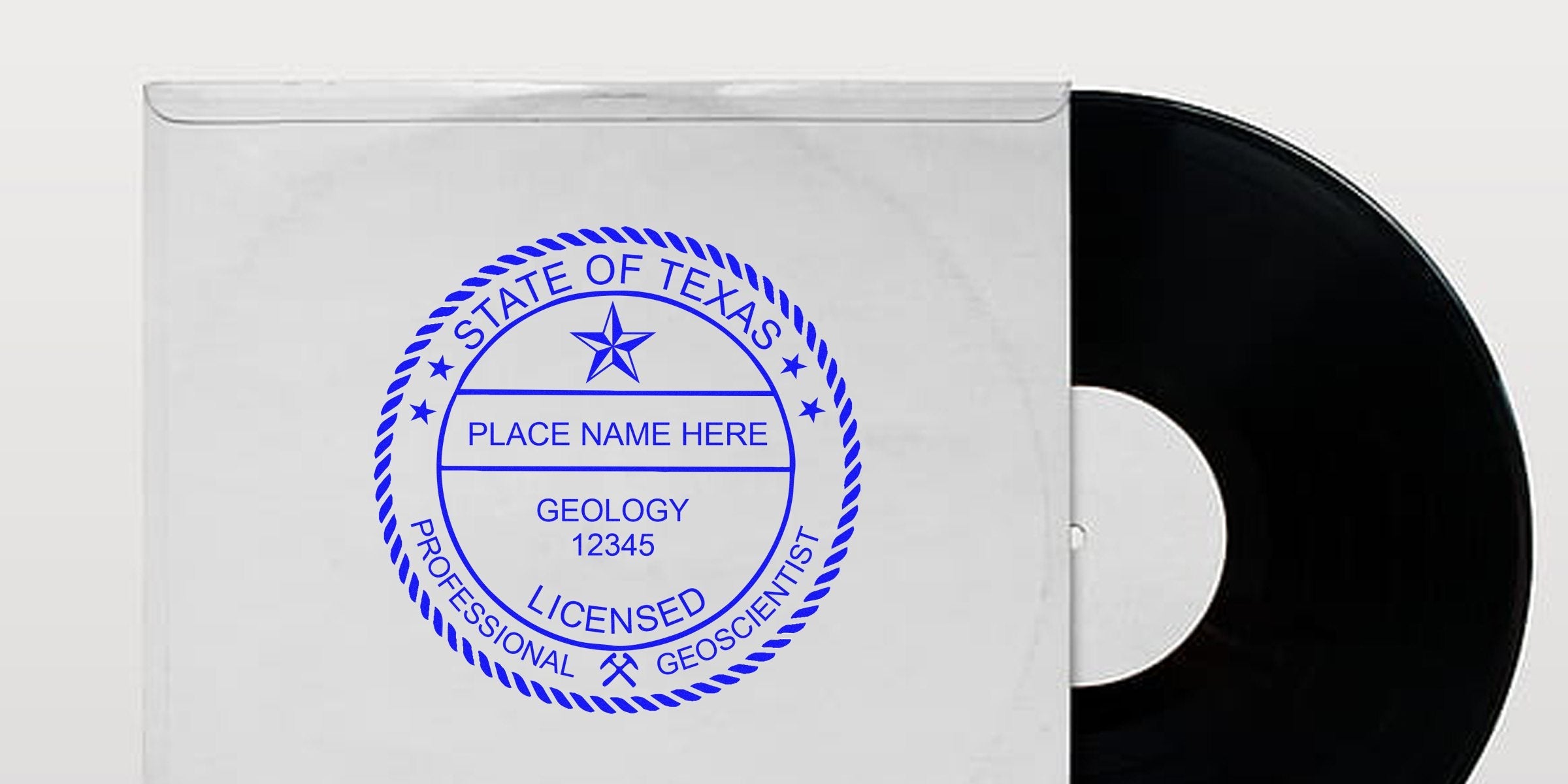 Texas professional geologist license seal on vinyl sleeve with Texas geologist stamp, meeting Texas geologist stamp regulations.