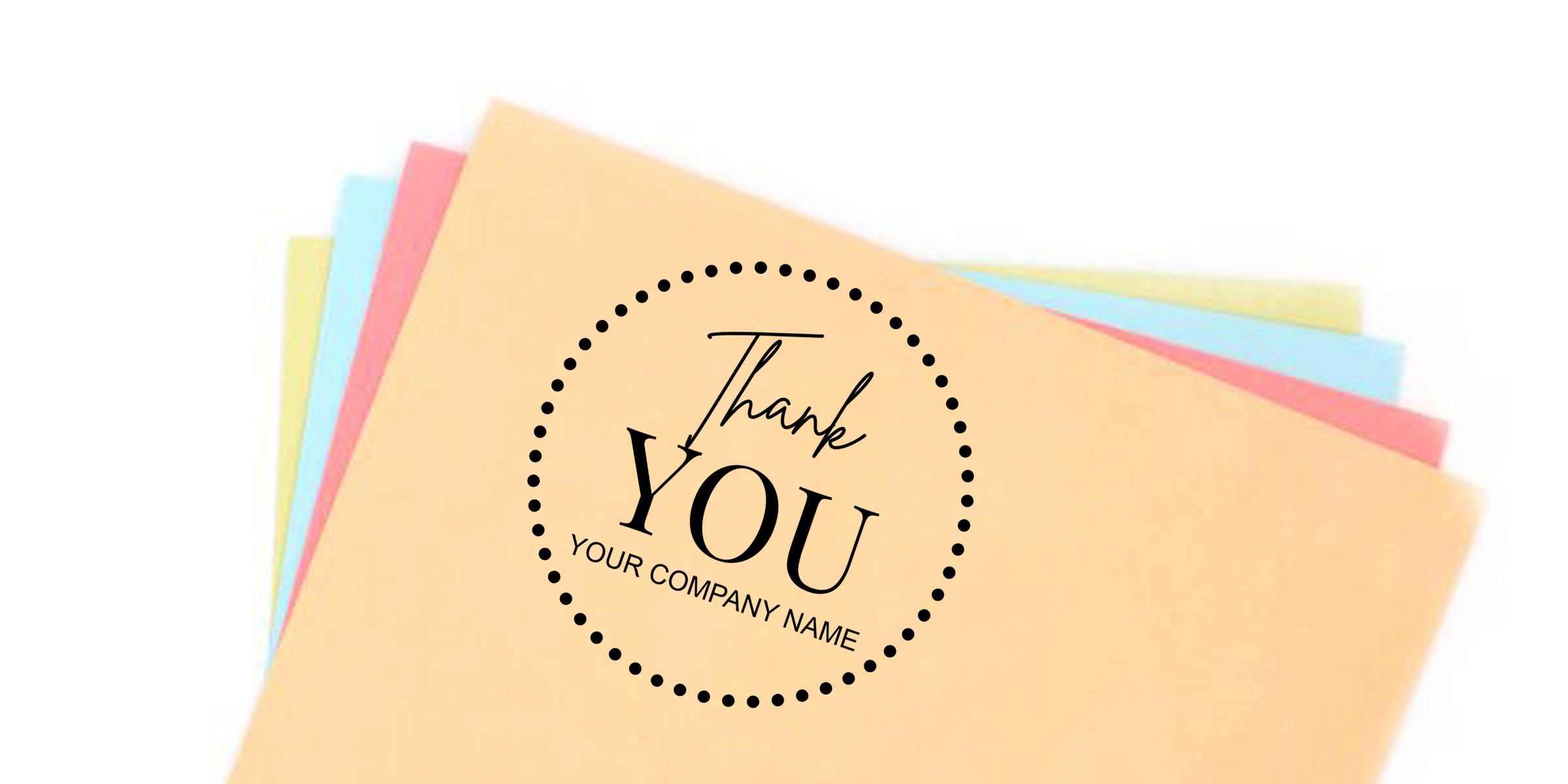 Custom thank you cards with pastel stationery and a personalized company name logo design