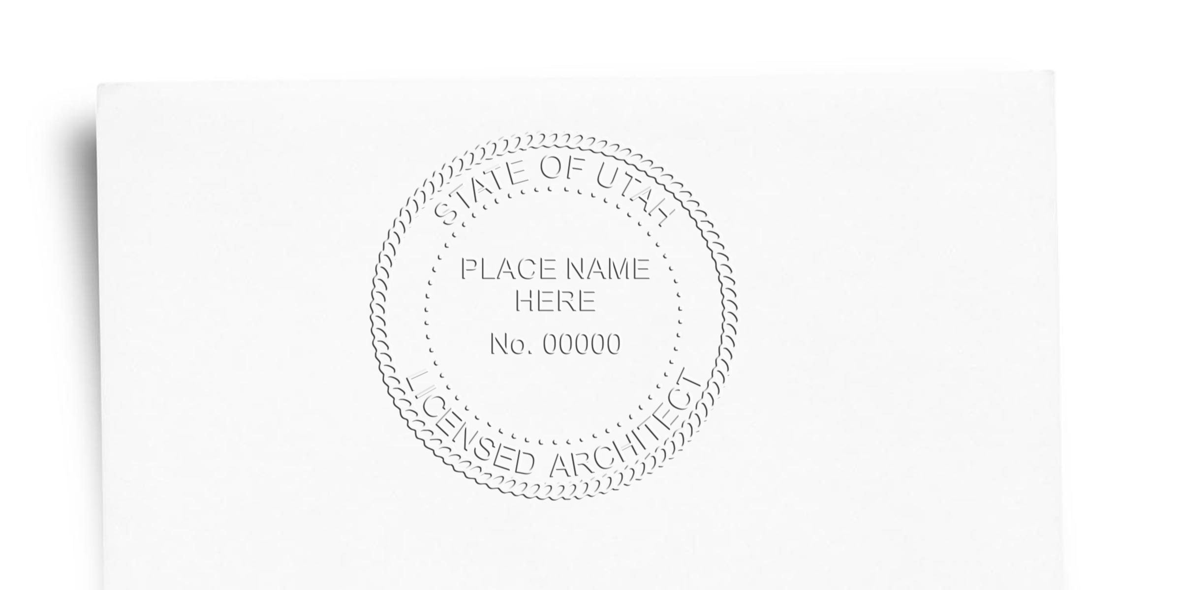 Embossed Utah architect stamp with licensed seal, meeting Utah's professional certification requirements.