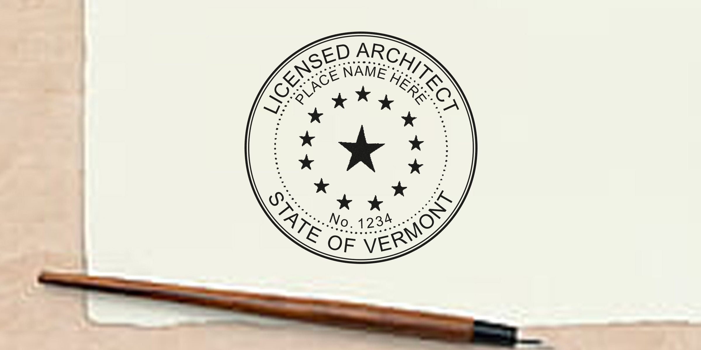 Vermont architect seal with pen on paper, following licensed professional architectural service guidelines.