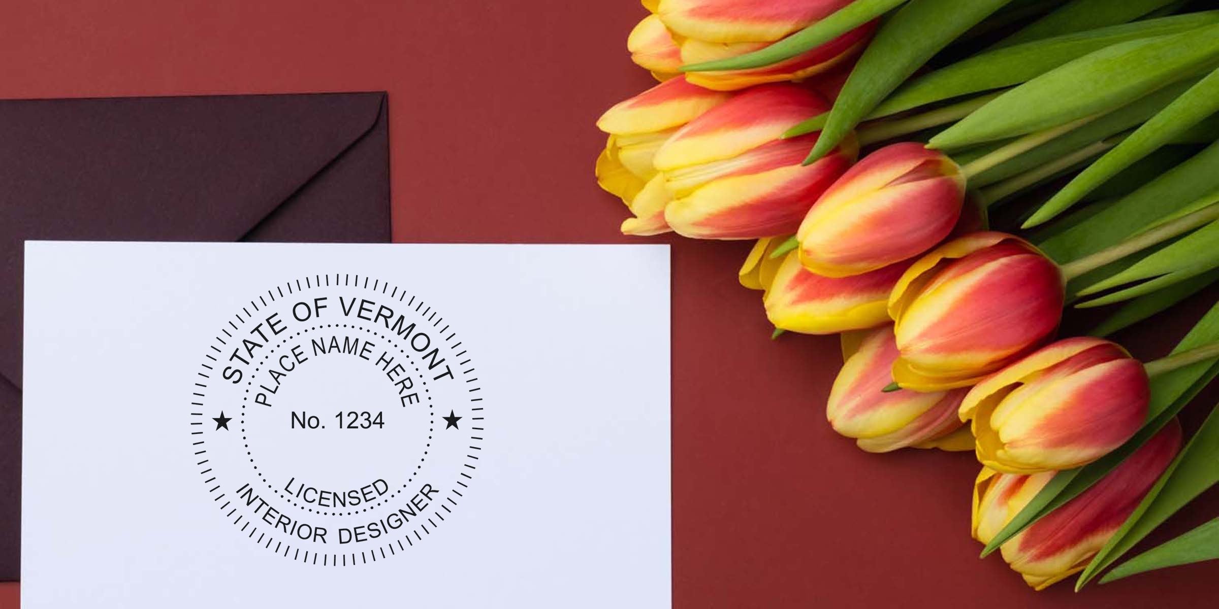 Request keywords from Column H about Vermont interior designer license and licensing stamp tips.