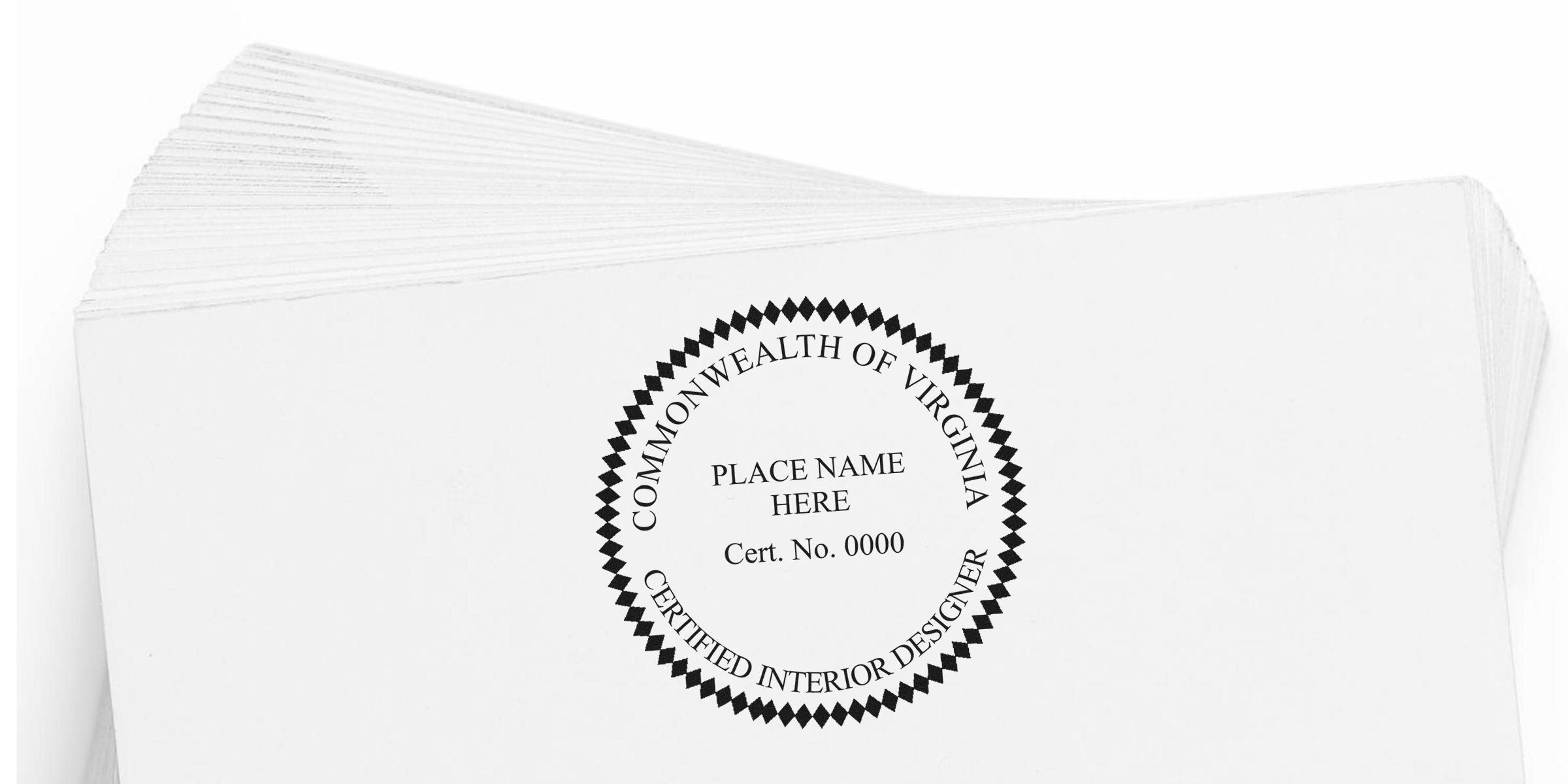 Virginia interior designer stamp on white paper showing professional certification for online interior design in Virginia.