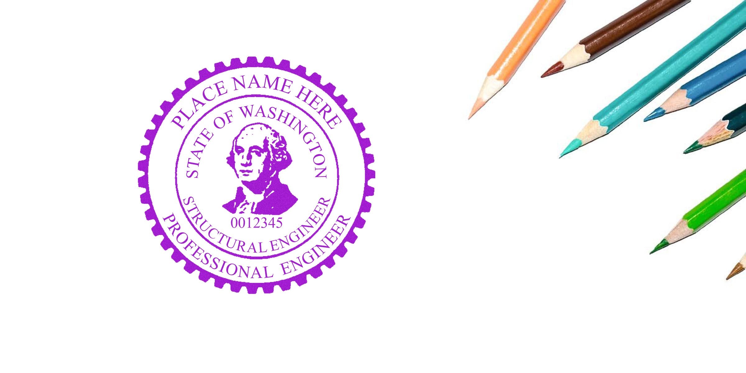 Washington engineer seal embossed with colored pencils, symbolizing a certified professional structural engineer using an engineer seal embosser.