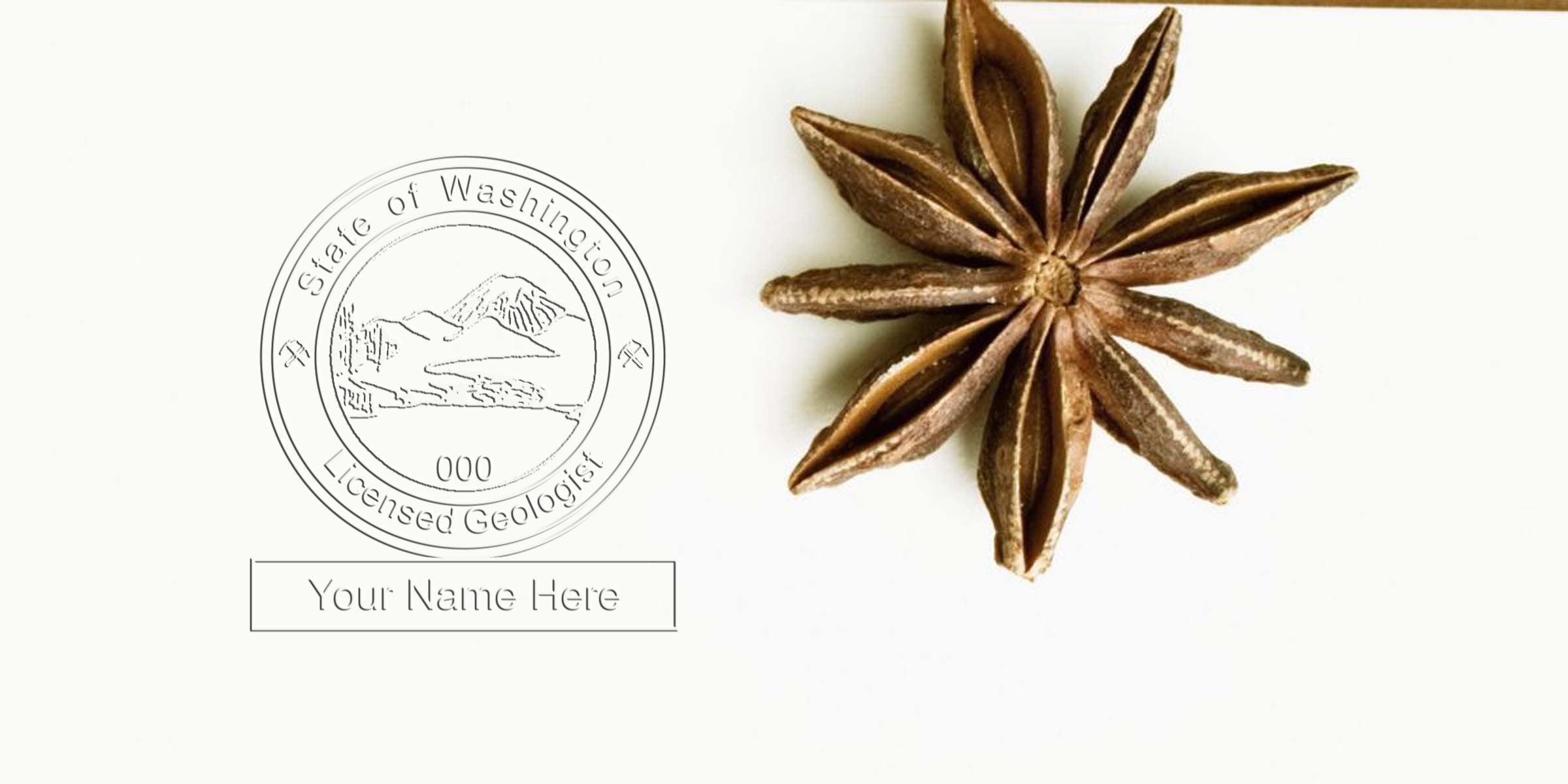 Close-up of star anise with Washington Geologist Seal and customizable name placeholder on white background, featuring Seal Authentication.