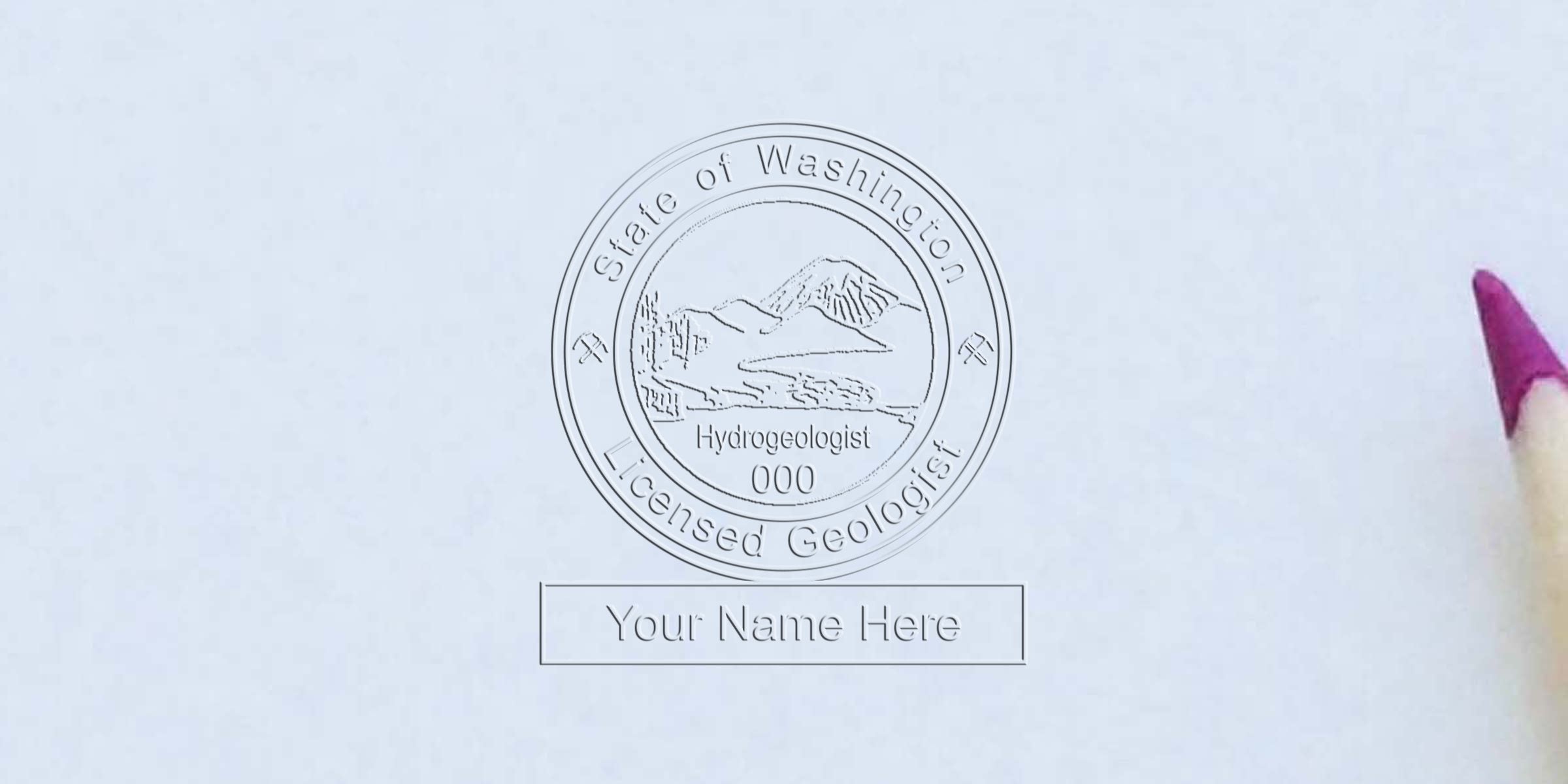 Washington geologist stamp with professional seal, hydrogeologist certification, and customizable name area.