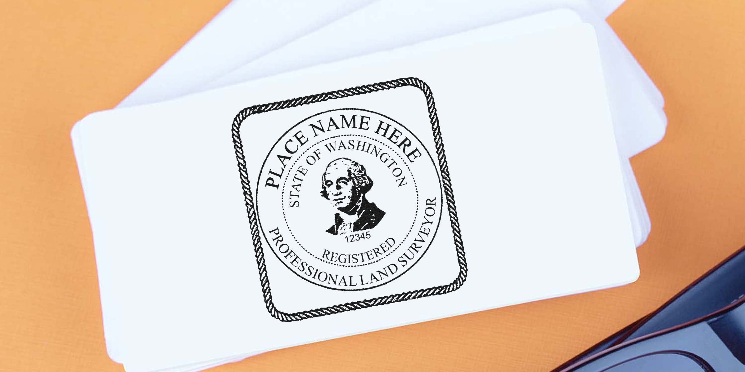 Washington land surveyor seal stamp on white cards for seal verification.