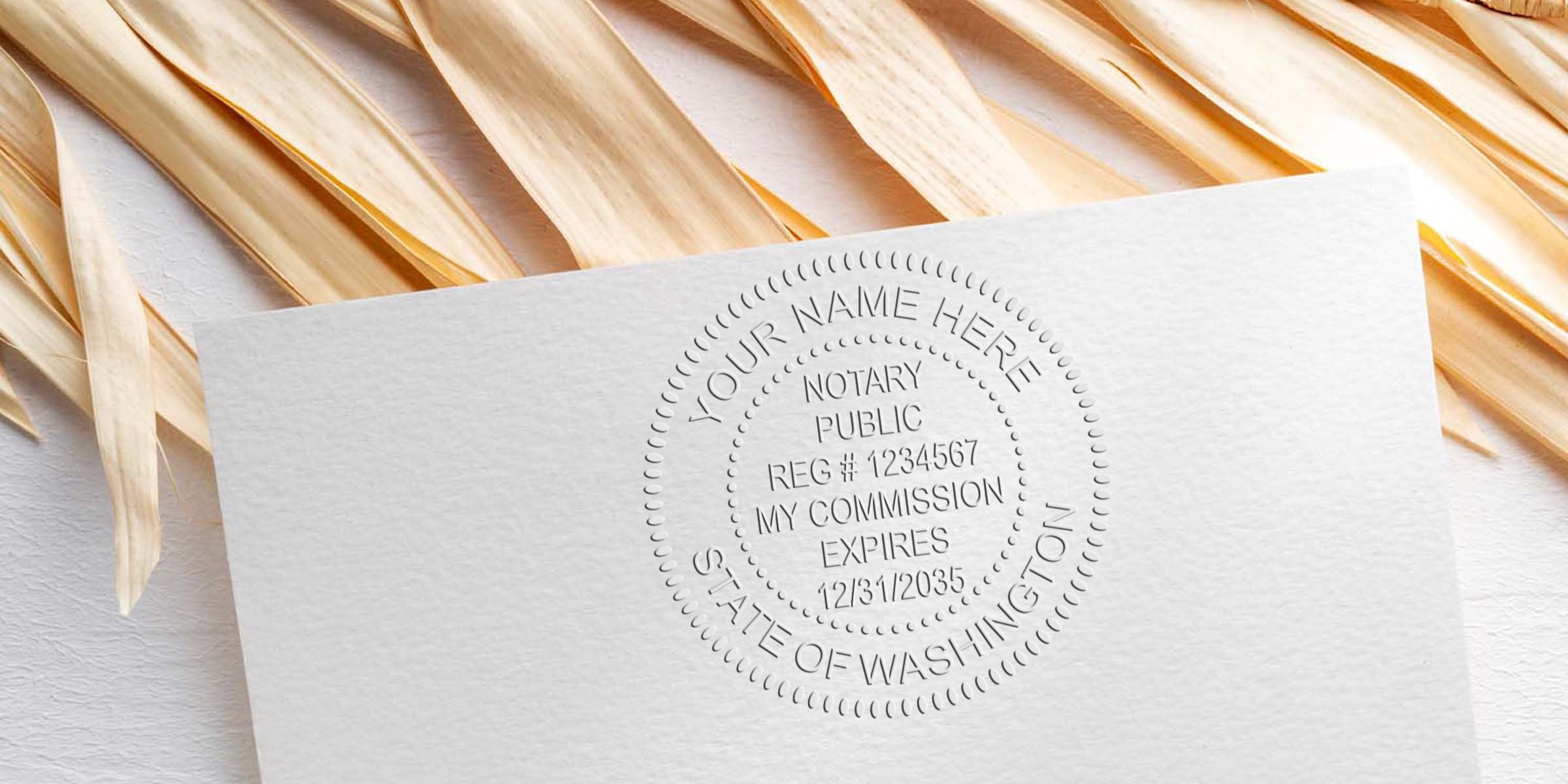 Washington Notary Seal embossed on white paper, meeting Notary Public Guidelines for official documents.