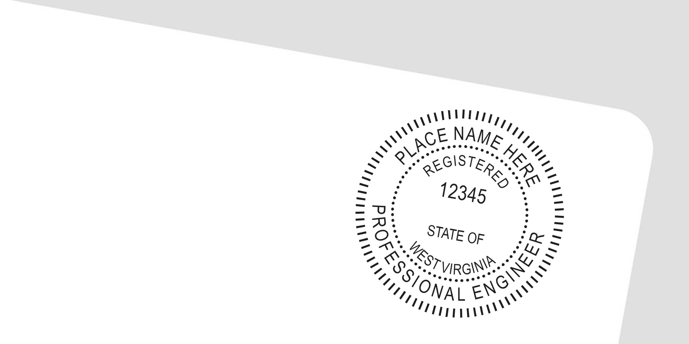 West Virginia PE stamp with registration number on white background, showing engineer's embosser tool.
