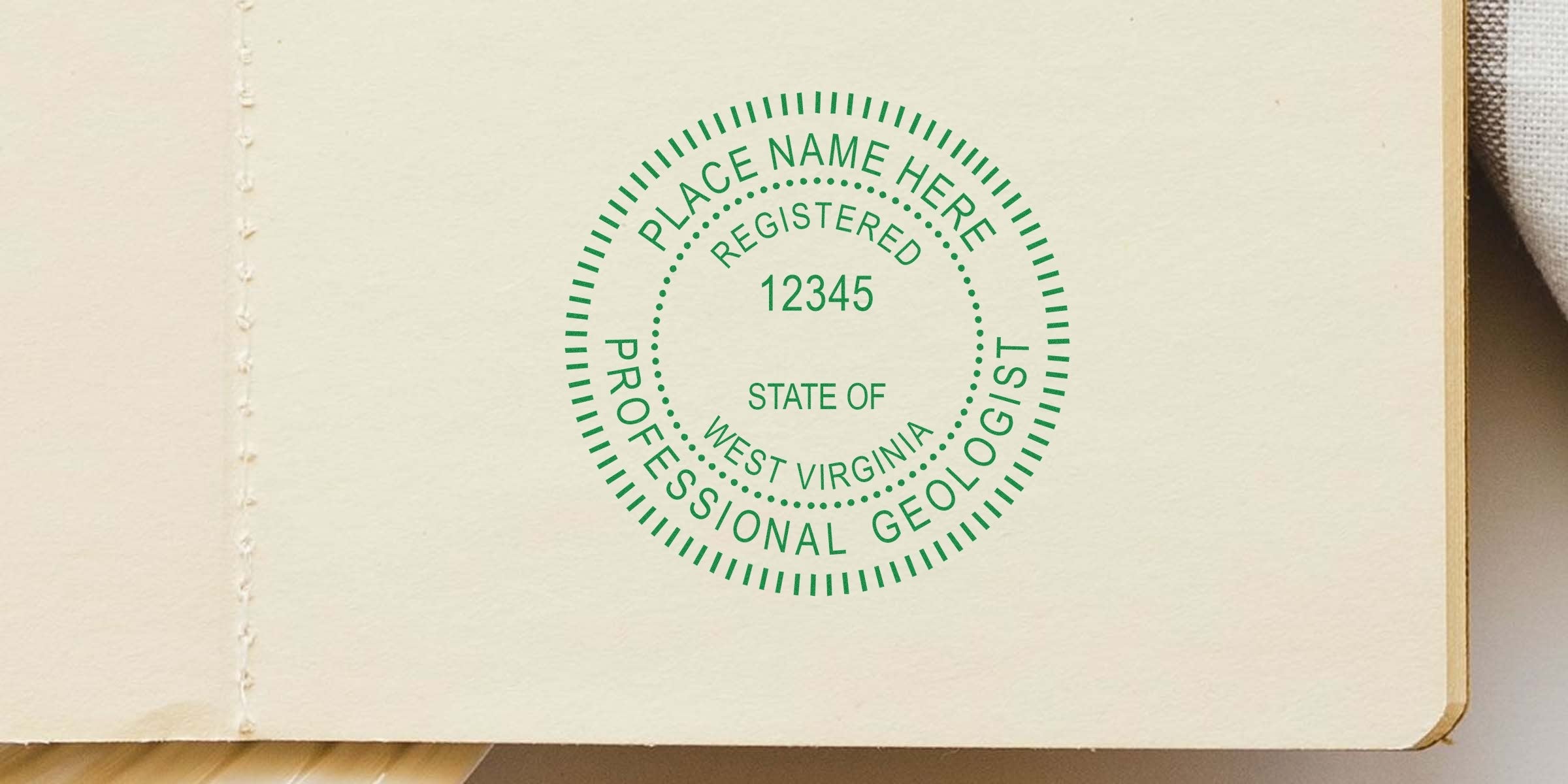 Custom West Virginia geologist stamp on official documents, proving certification and registration, emphasizing the advantages of using a WV geologist stamp.