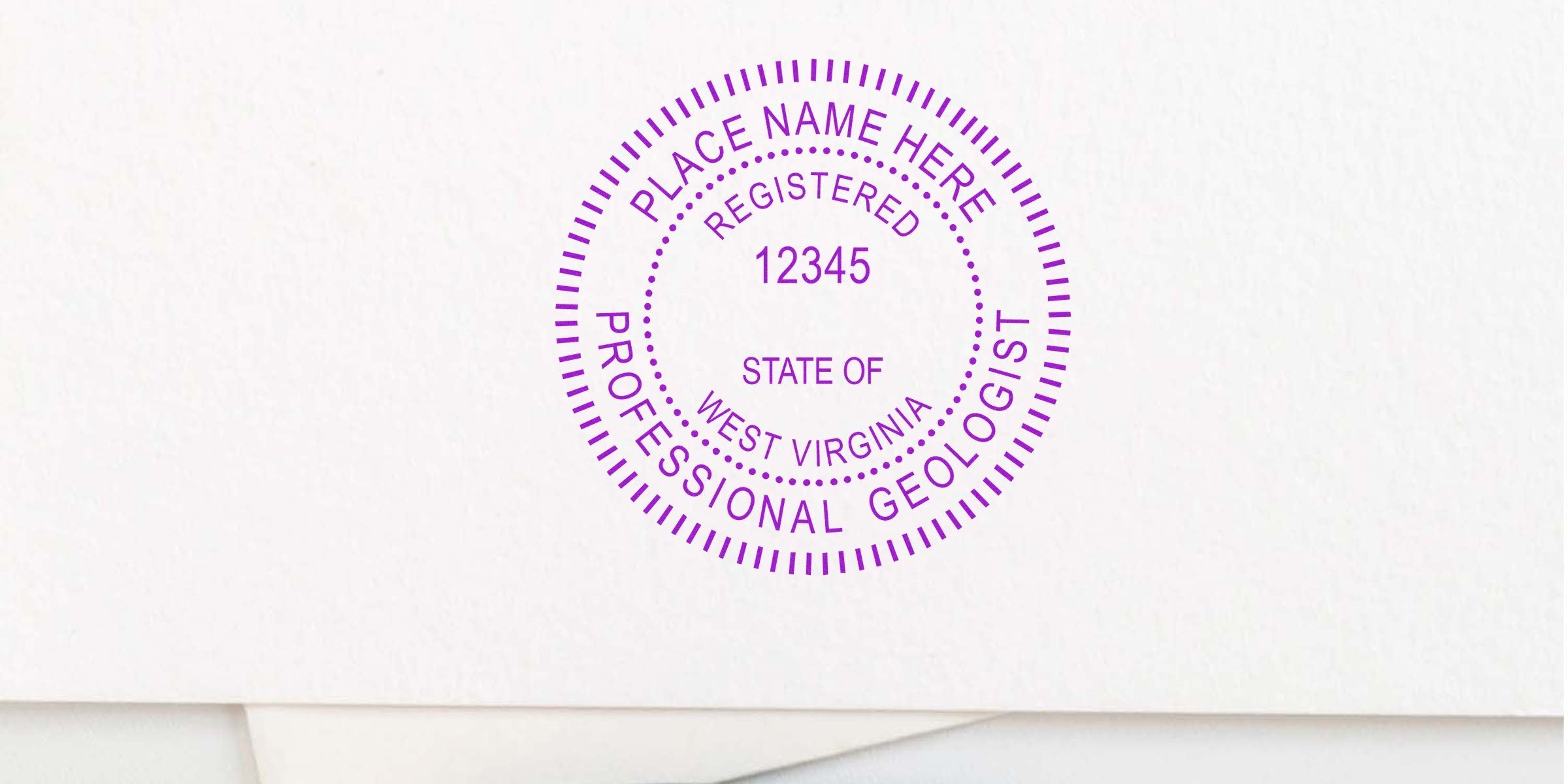 West Virginia Geologist Seal with professional stamp and registration number on white envelope, showing Geologist Certification WV.