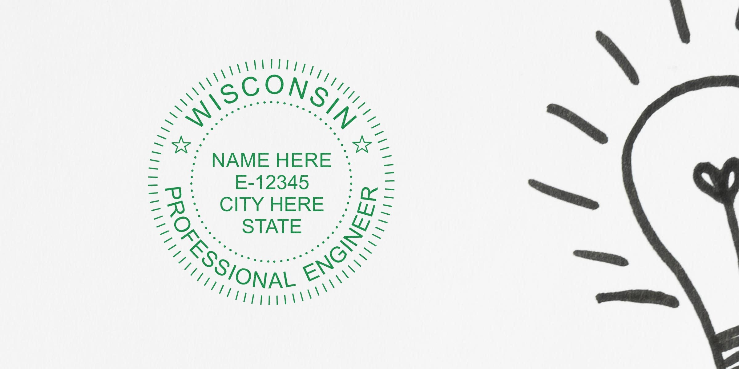 Wisconsin PE stamp with engineer seal and light bulb symbolizing innovation, available for online purchase.