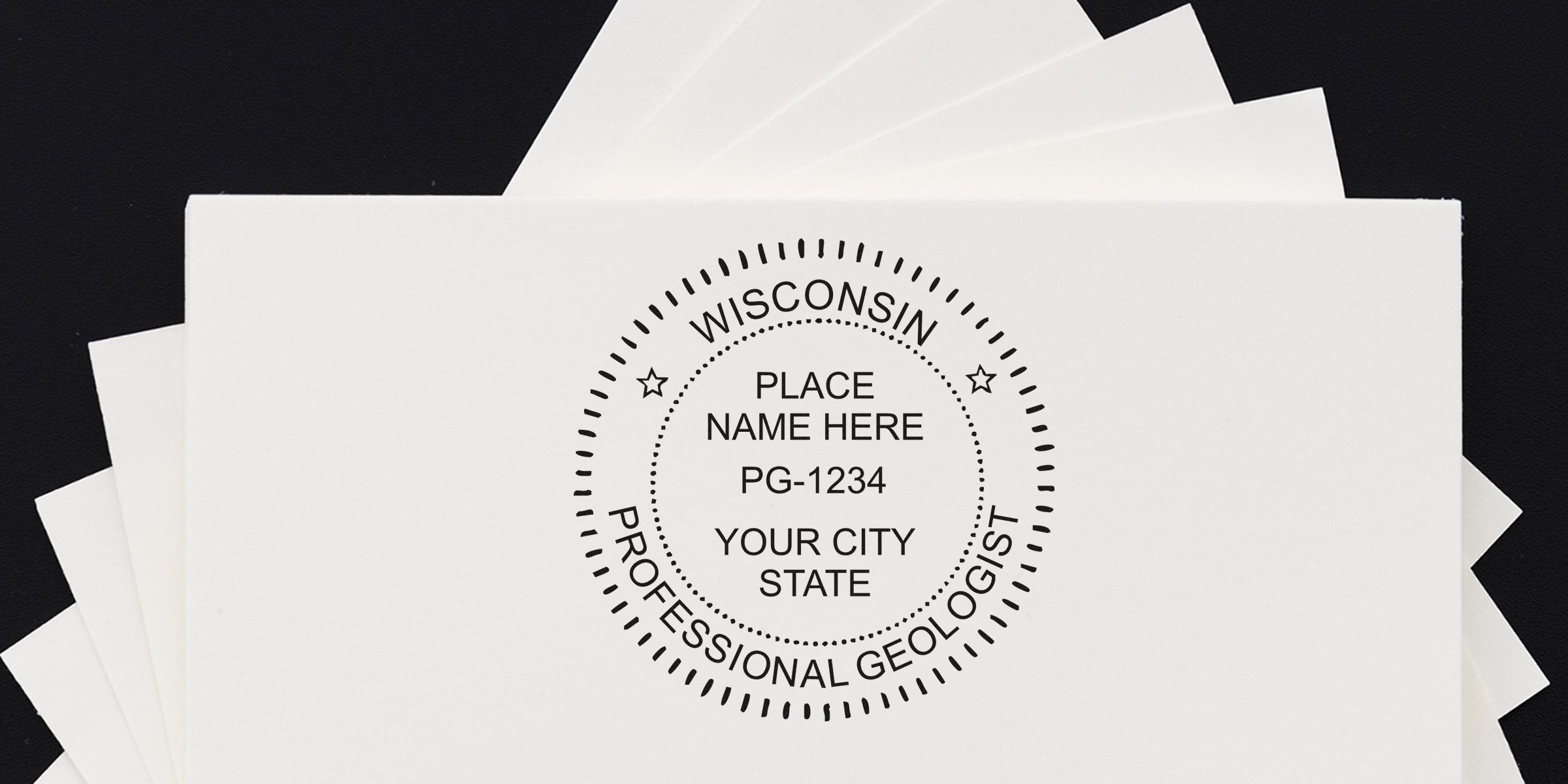 Wisconsin geologist stamp on white paper for certified geologist services, meeting all geologist stamp regulations.