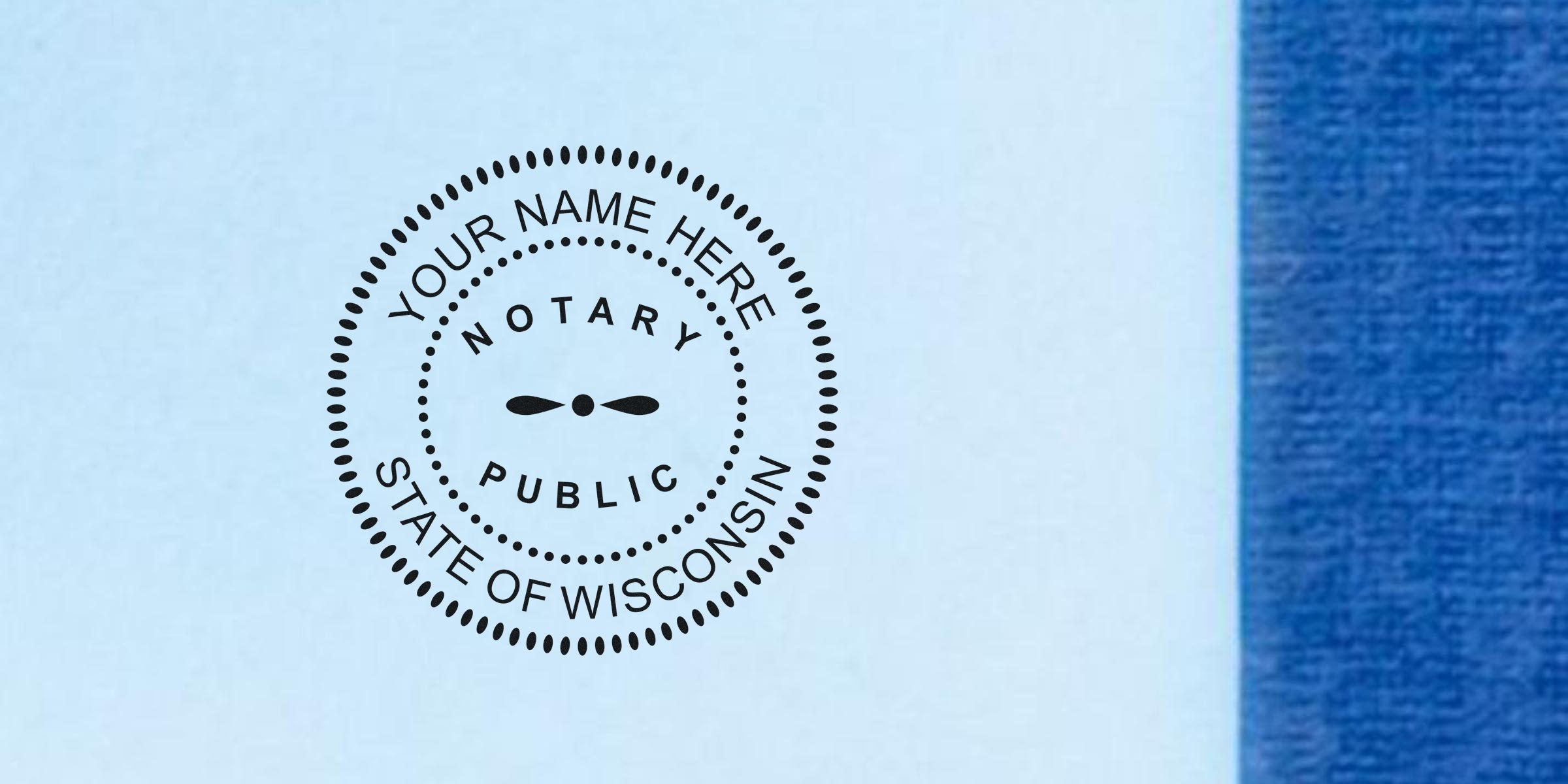 Wisconsin notary stamp on blue document ensures compliance with Wisconsin notary stamp laws for official notary services.