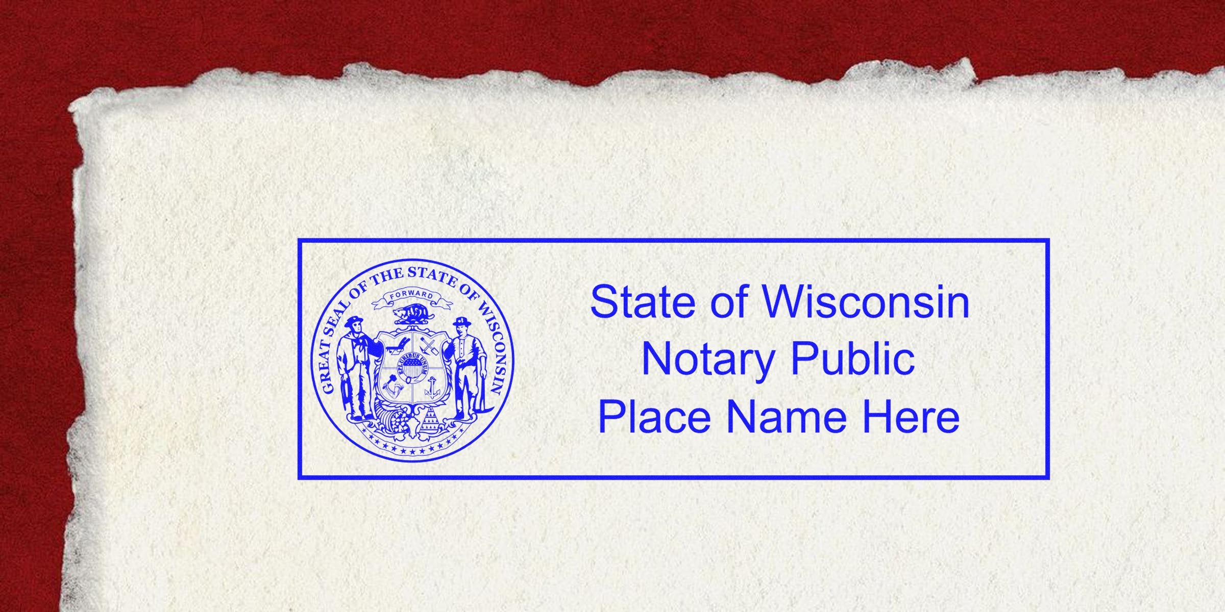 Wisconsin notary stamp with official seal and location on textured paper, ideal for buying a notary stamp online.
