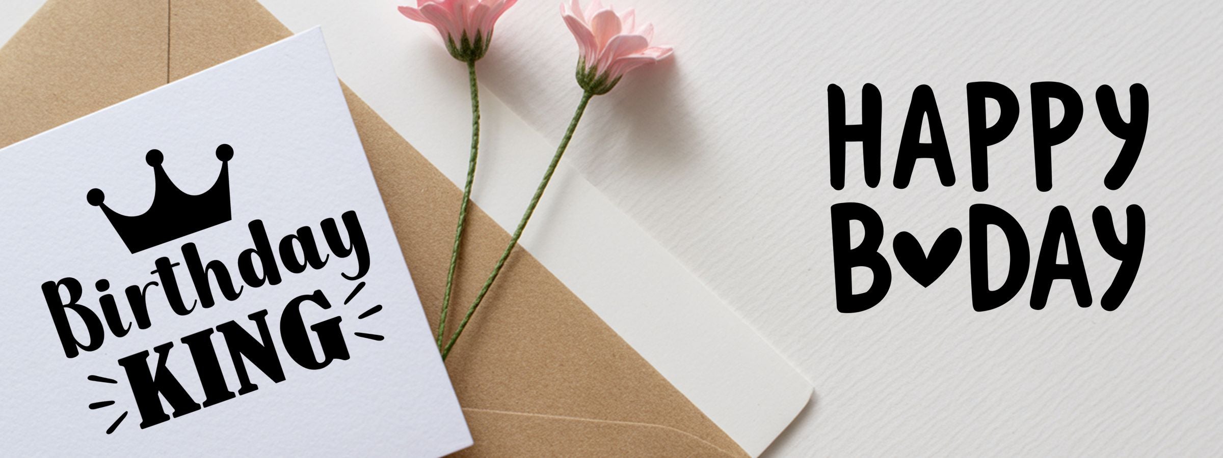 Birthday Craft Stamps birthday greeting card with a crown, Birthday KING, pink flowers, and HAPPY B-DAY in bold black text.