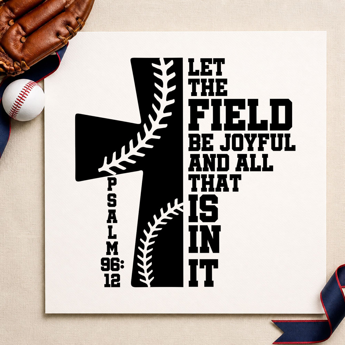 Joyful Baseball Cross craft stamp in black ink on cardstock, an easy option for church league programs.