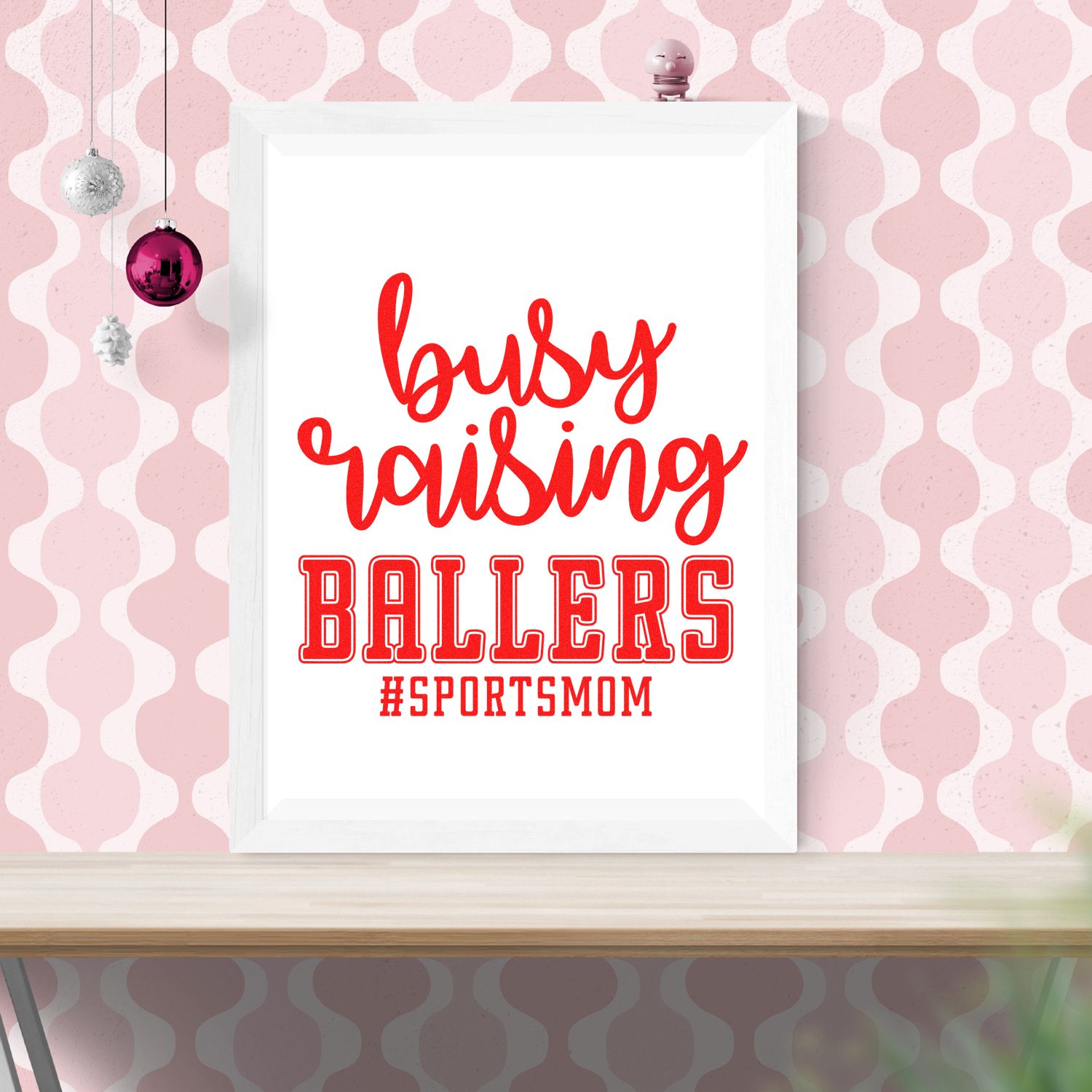 Busy Raising Ballers sports mom custom rubber stamp design for craft projects, gifts, and team pride.