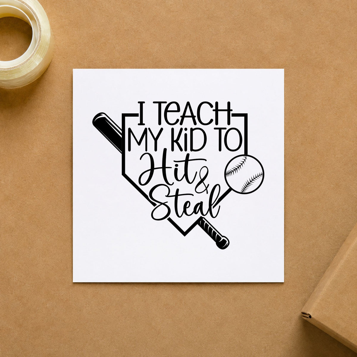 Hit and Steal Home Plate craft stamp in black ink on cardstock, an easy option for coach gift tags.