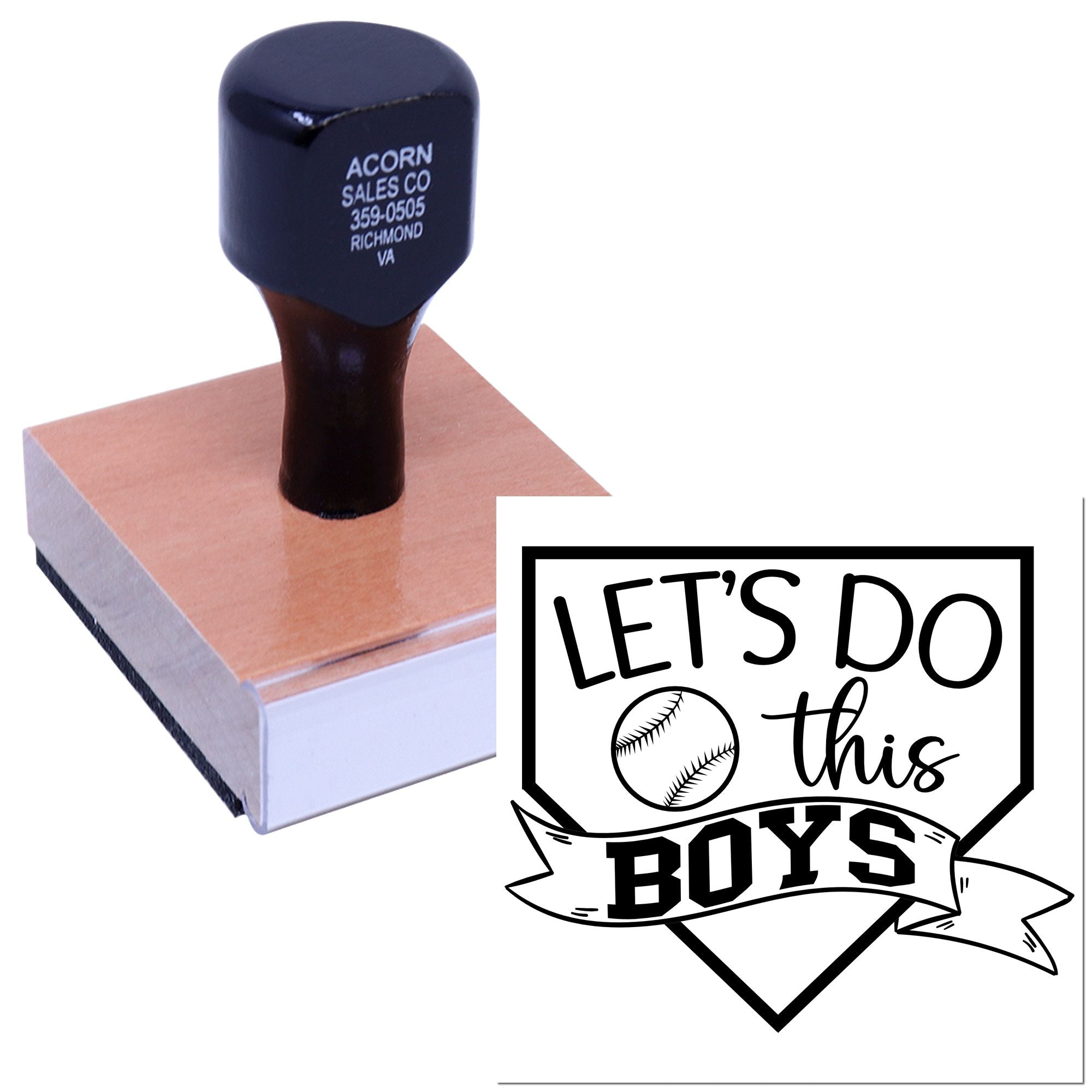 Custom baseball rubber stamp with Lets Do This Boys design for sports team crafts, party favors, and locker decor.