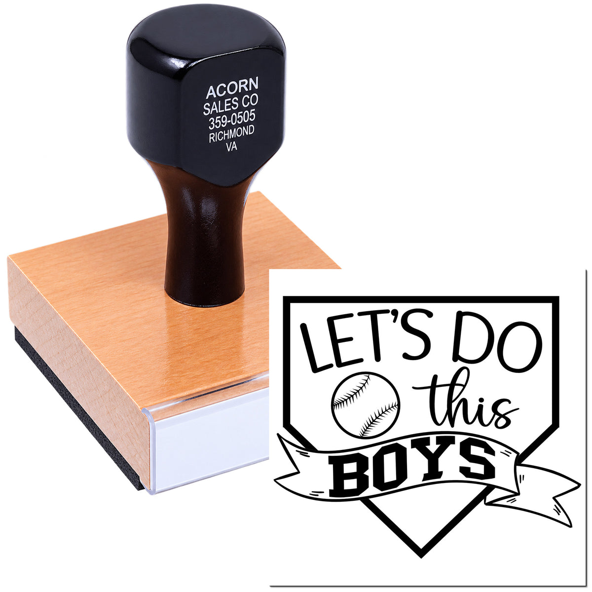 Custom baseball rubber stamp with Lets Do This Boys design for sports team crafts, party favors, and locker decor.