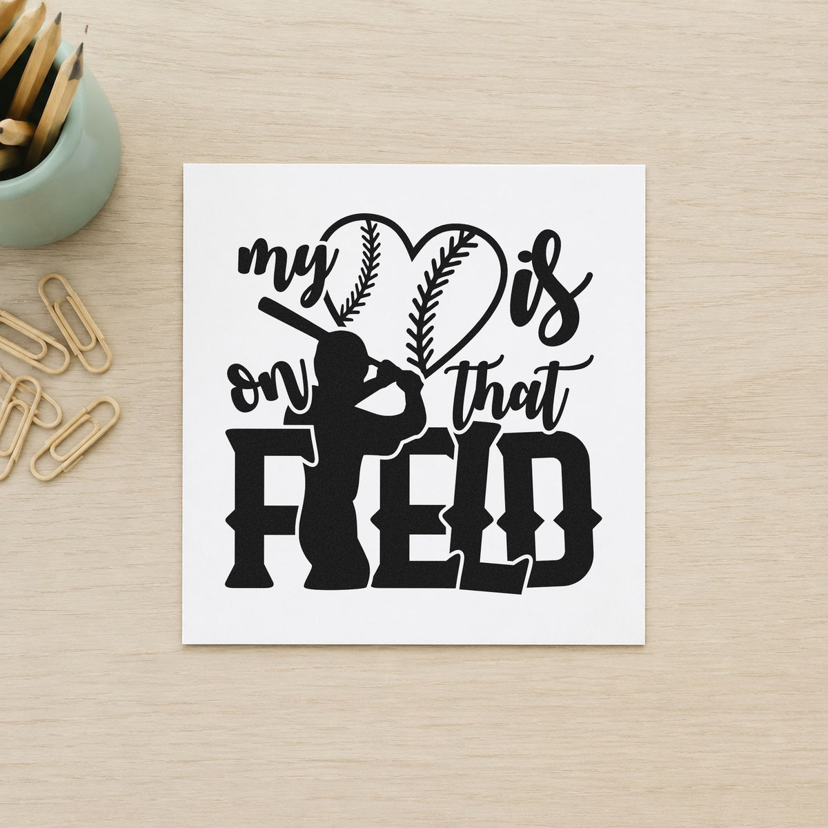 My Heart Is On That Field Wood Handle Stamp in use 10