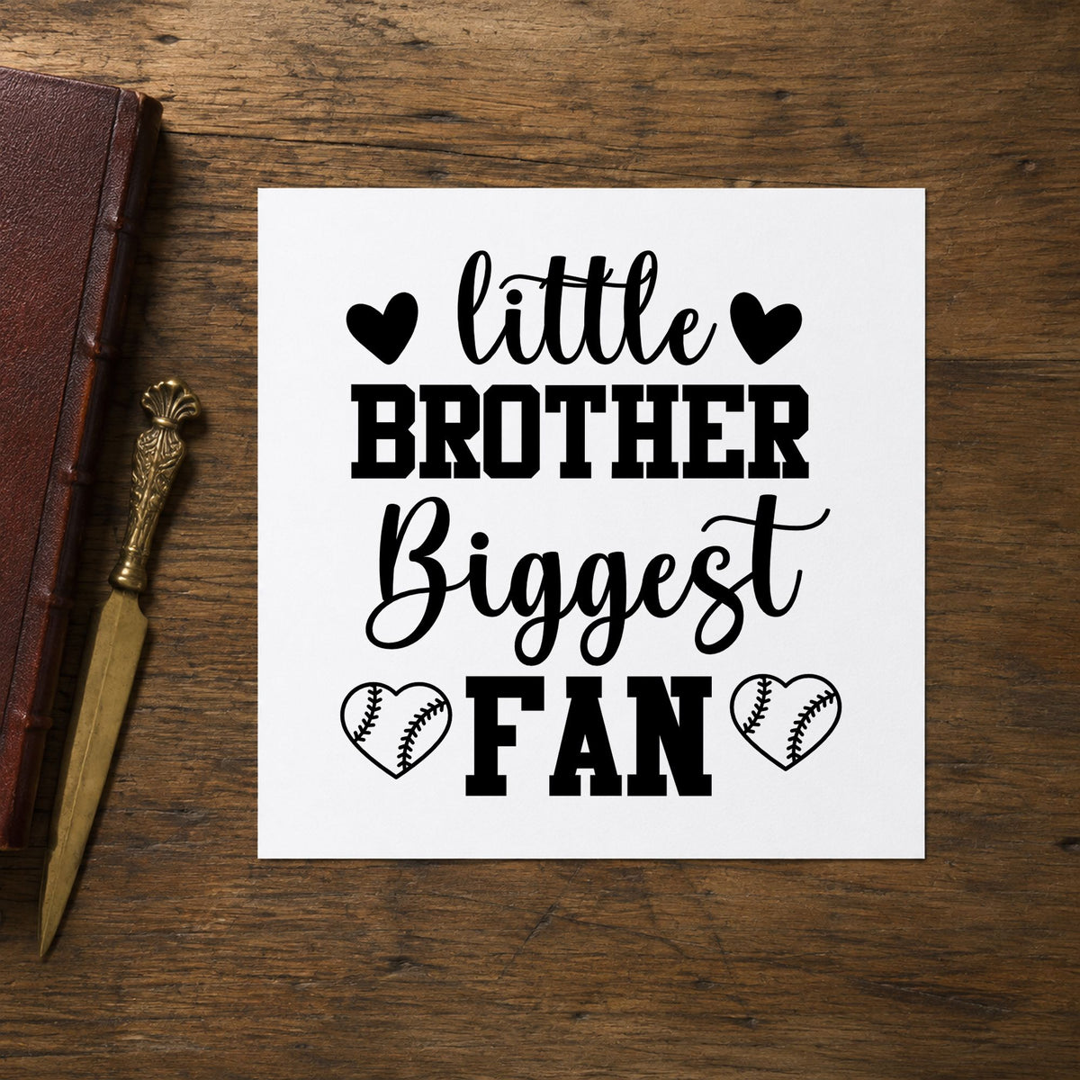 Little Brother Heart Fan craft stamp in black ink on cardstock, an easy option for kid fan tees.