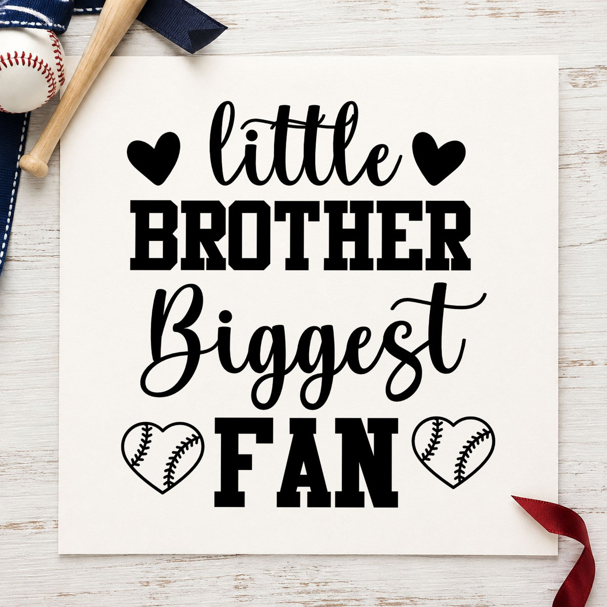 Little Brother Heart Fan rubber stamp printed in black ink, ready for brother birthday cards and similar paper crafts.