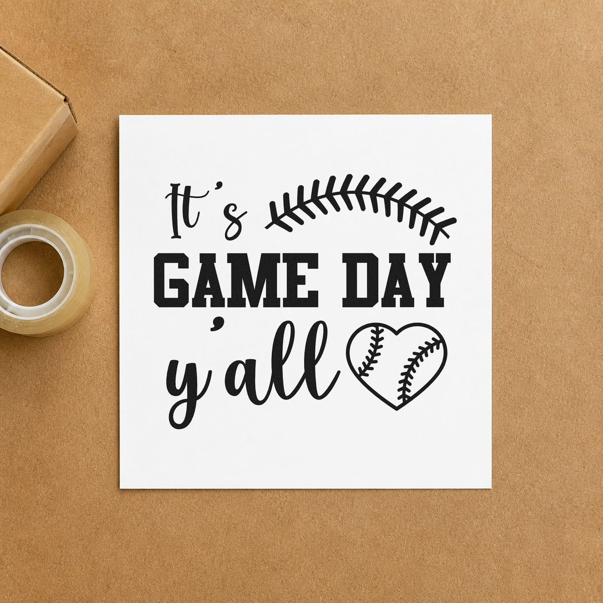 Game Day Y'all craft stamp in black ink on cardstock, an easy option for front porch signs.