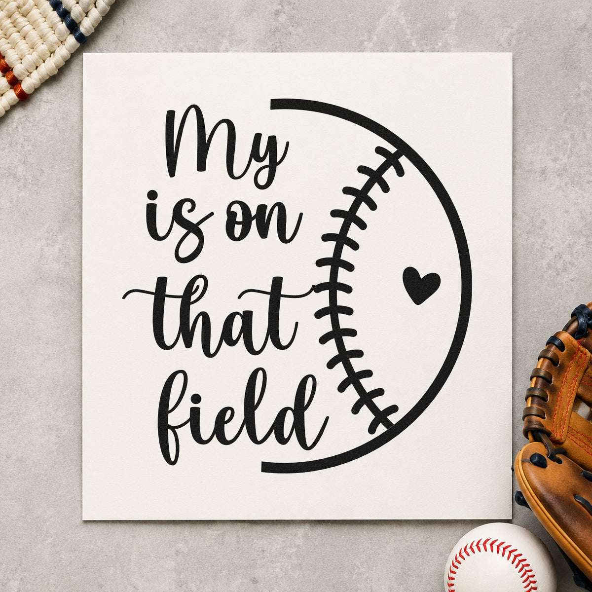 Half Baseball Outline With Heart PSI Pre-Inked Stamp in use 3