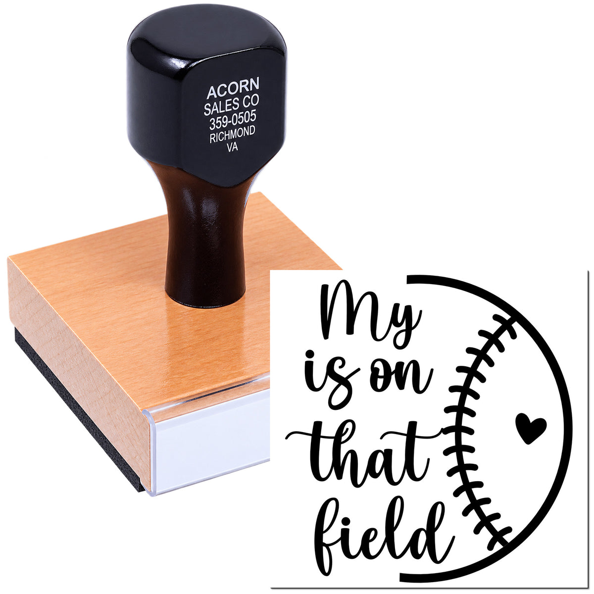 Baseball custom rubber stamp with My is on that field design for sports crafts, cards, and team memorabilia.