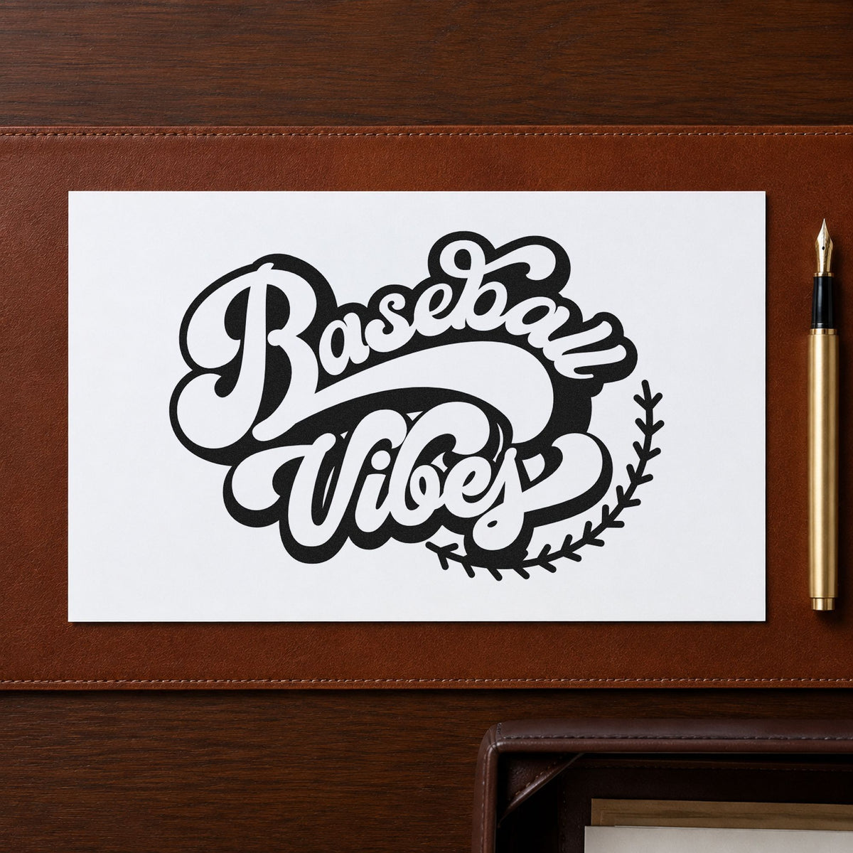 Baseball Vibes rubber stamp printed in black ink, ready for planner headers and similar paper crafts.