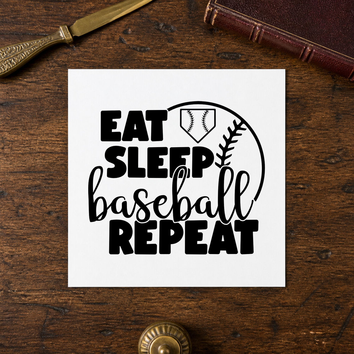 Eat Sleep Baseball Half Ball Home Plate Badge Slim Pre-Inked Stamp in use 10