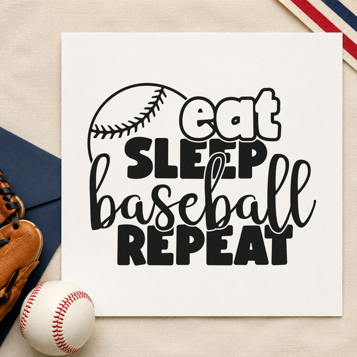 Slim Pre-Inked Eat Sleep Baseball Round Stamp in use 9