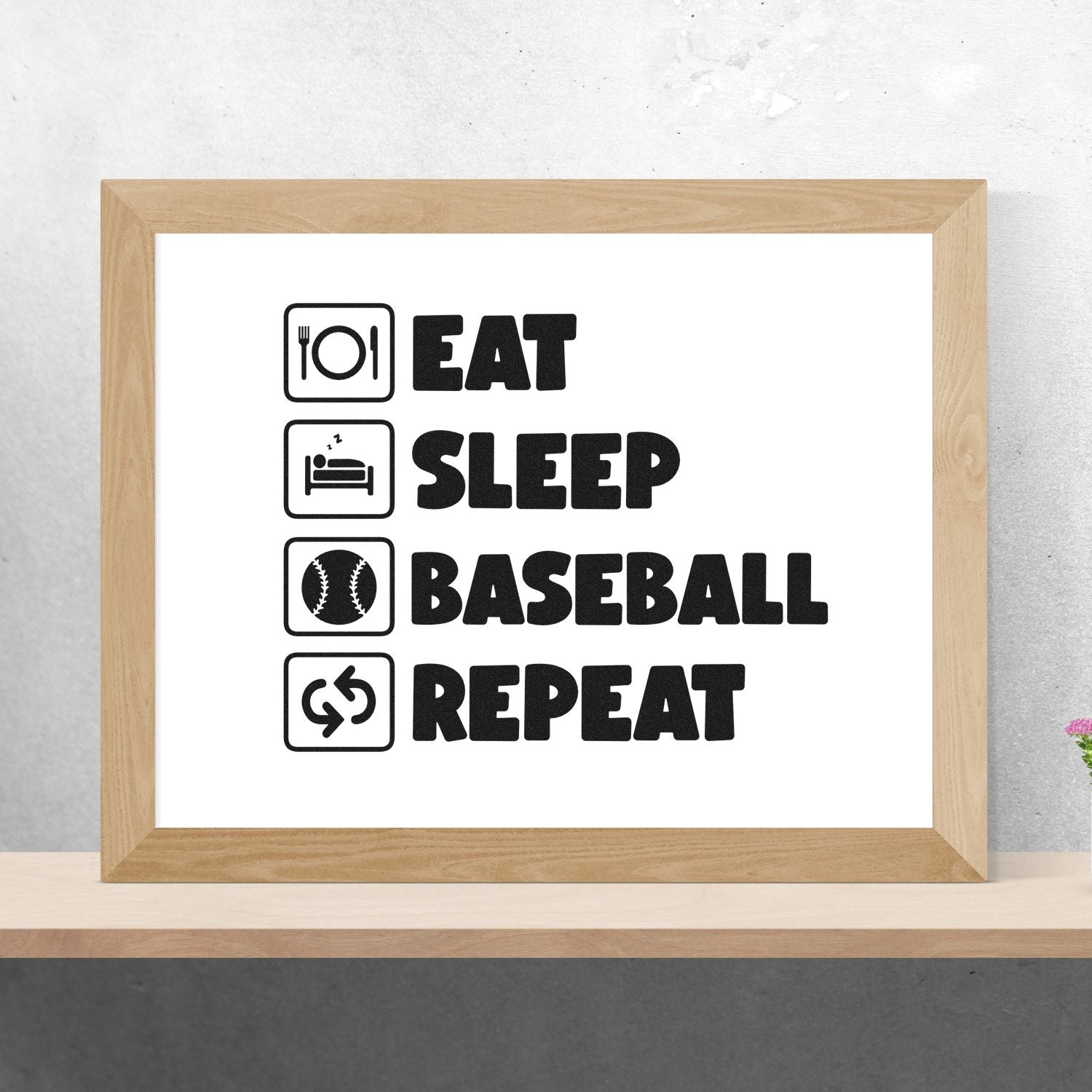 Eat Sleep Baseball Repeat custom rubber stamp design for sports fans, ideal for crafting, journaling, and stationery