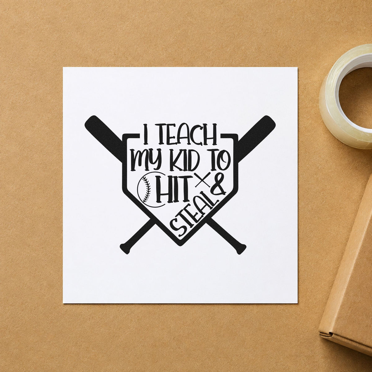 Hit and Steal Crossed Bats craft stamp in black ink on cardstock, an easy option for coaching staff gifts.