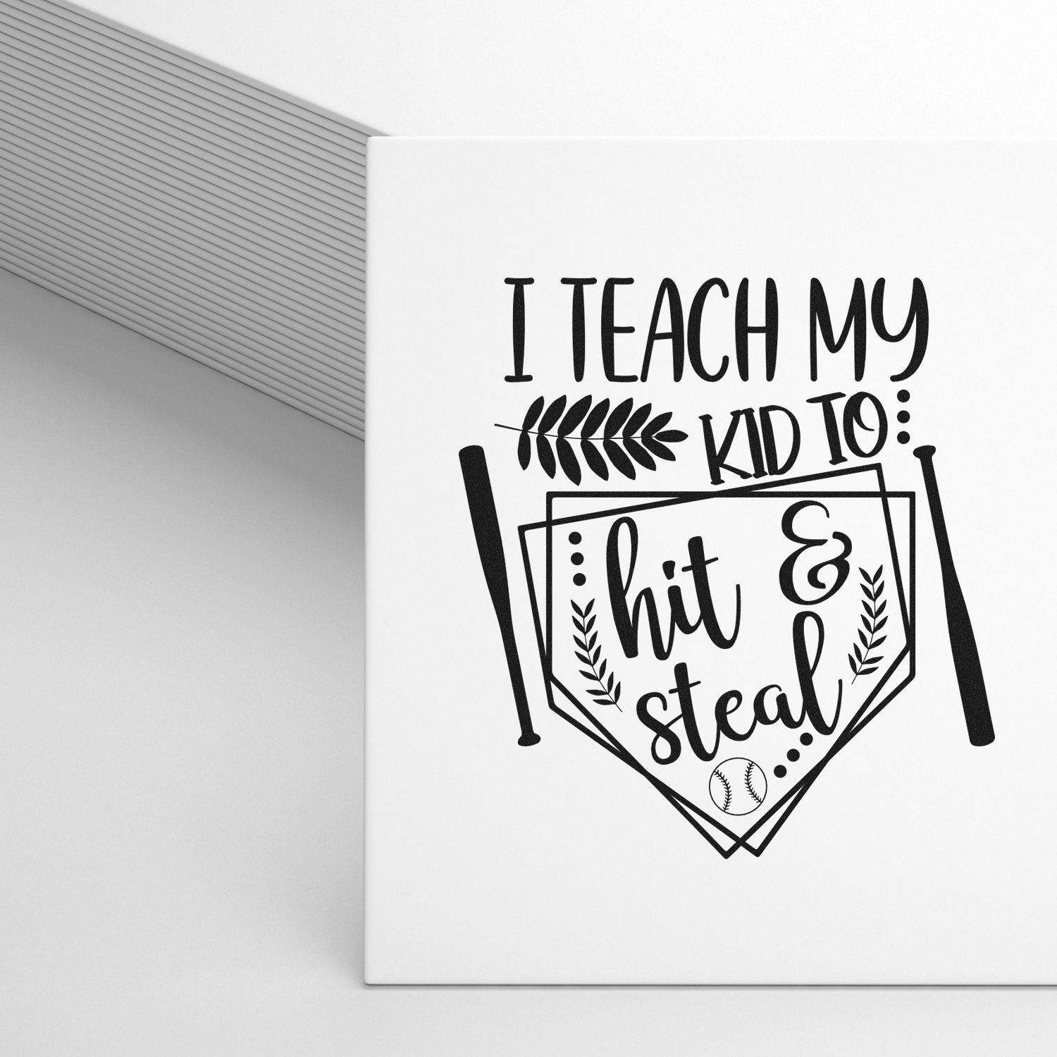 Baseball-themed rubber stamp design reading I teach my kid to hit & steal for sports-loving teacher gifts.